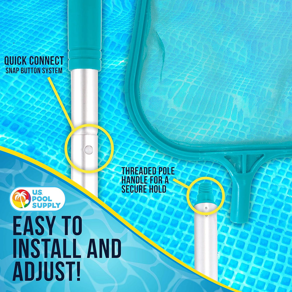 U.S. Pool Supply Swimming Pool 4 Foot Leaf Skimmer Net with 4 Connecting Aluminum Pole Sections - Fine Mesh Netting for Fast Cleaning of Debris - Clean Spas Ponds