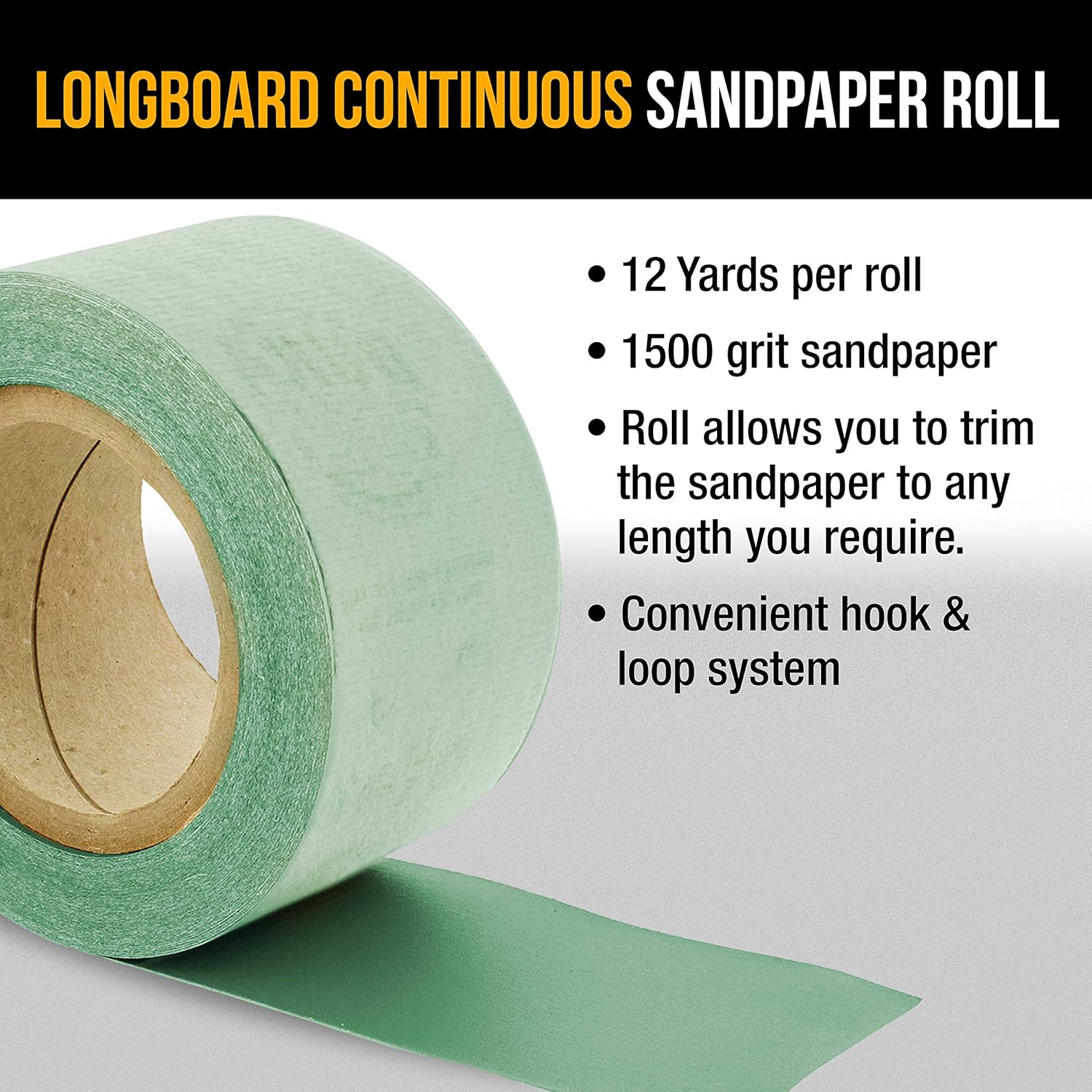 Dura-Gold Premium - 1500 Grit Green Film - Hook & Loop Backing Longboard Continuous Sandpaper Roll, 2-3/4inch Wide, 12 Yards Long - For Automotive Detailing, Fine Color Sanding, Long Board Sander Blocks