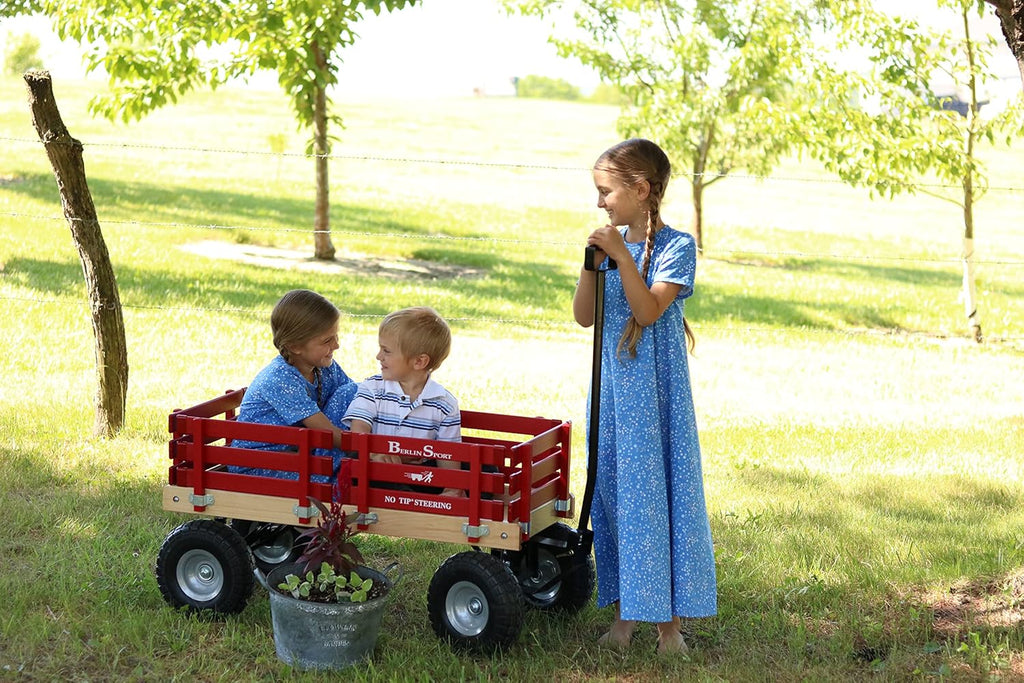 Berlin Flyer Sport Kid's Wagon - Model F410 - Amish Made in Ohio, USA - 10inch No-Flat Tires (Red)