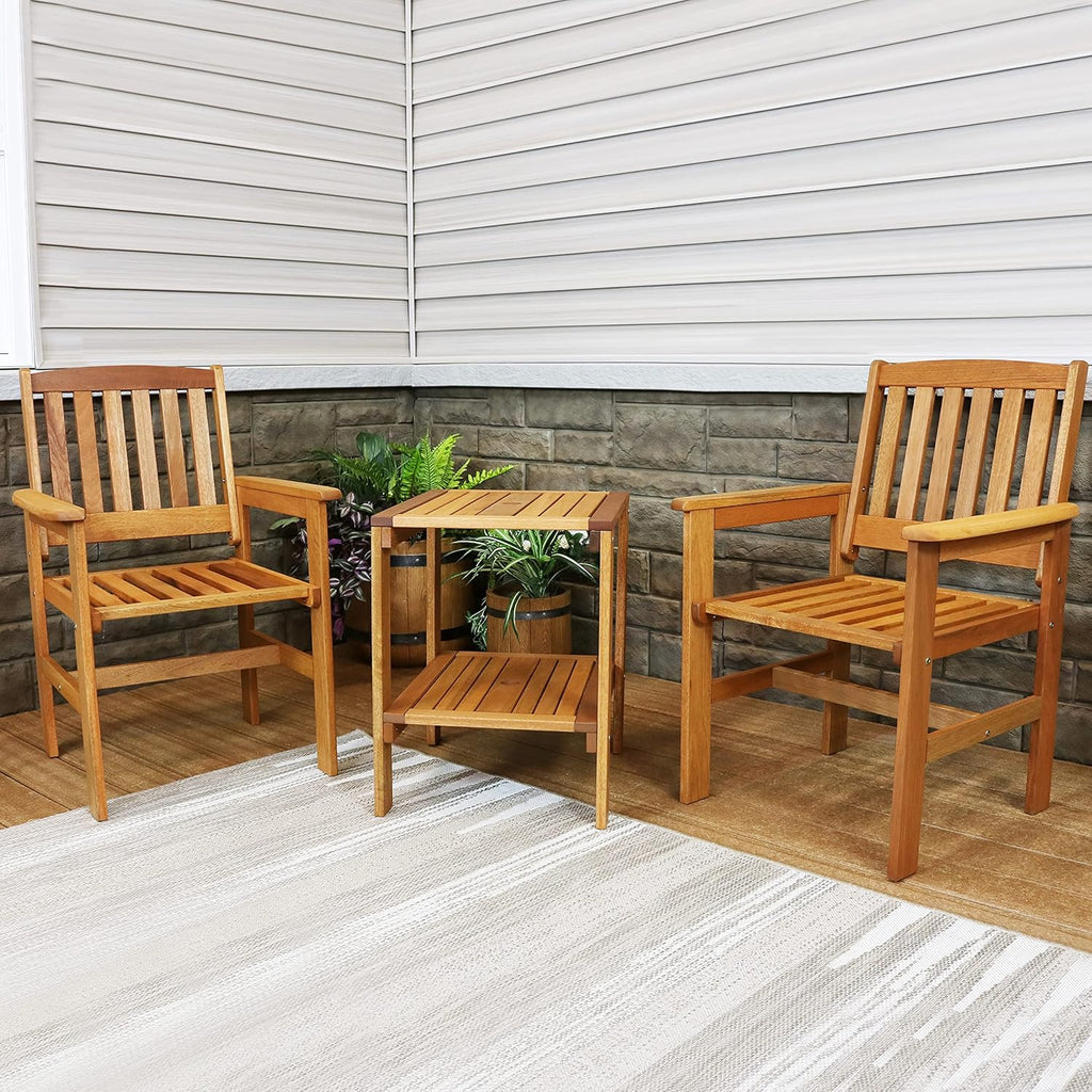 Sunnydaz Merant Woo 3-Piec Outdoo Pati Conversatio Se  Chair an Tabl Tea Oi Finish