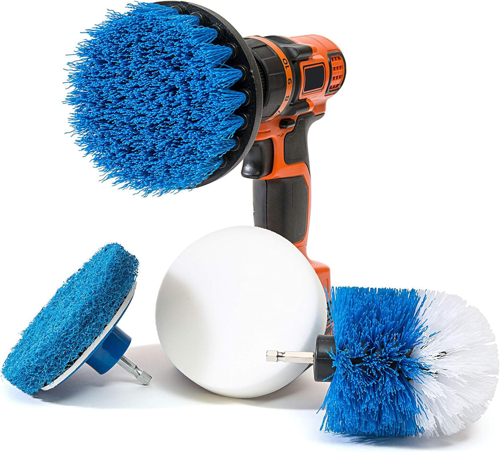 RevoClea Piec Scru Brus Powe Dril Attachments-Al Purpos Tim Savin Kit-Perfec fo Cleanin Grout Tile Counter Shower Grill Floor Kitchen Blu White