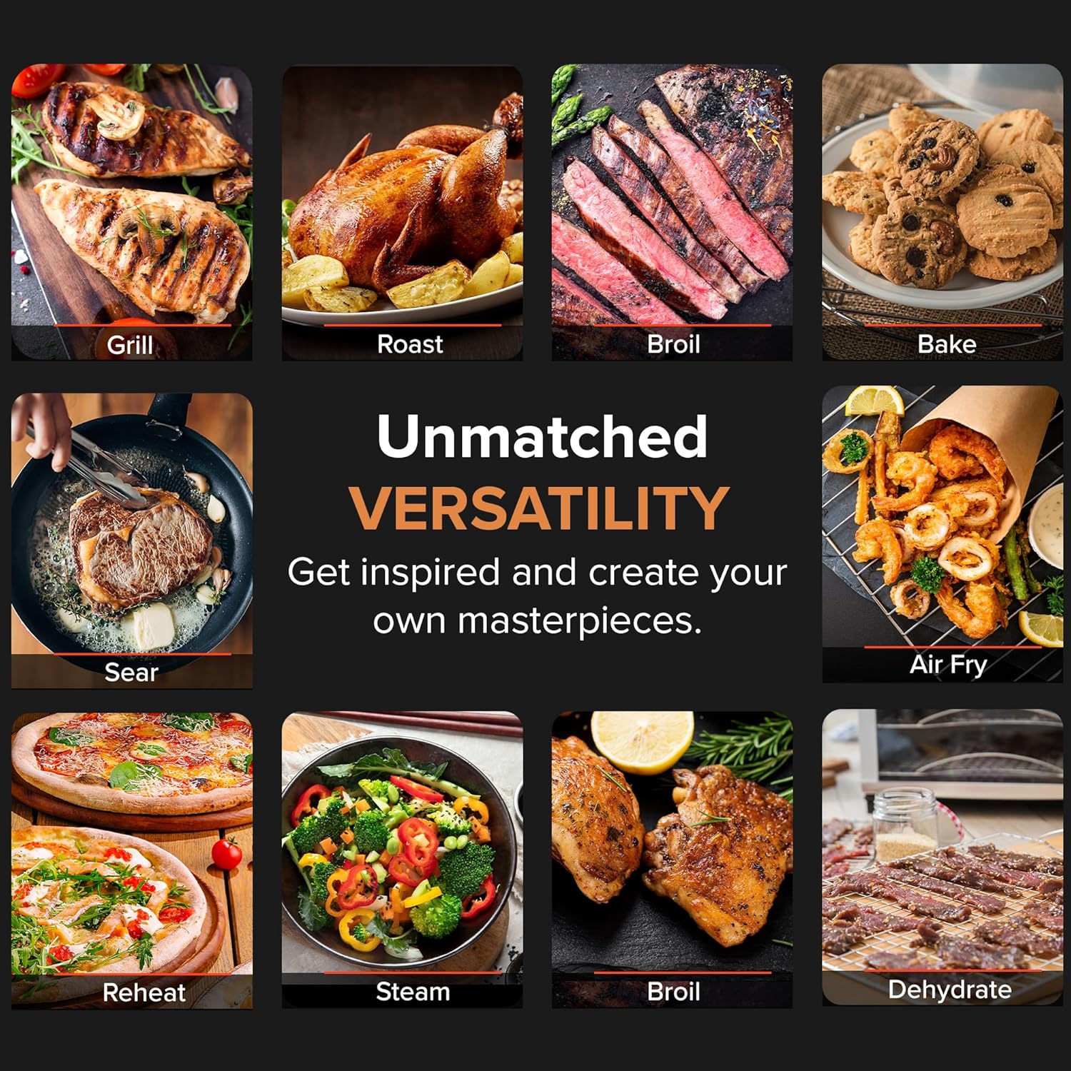 Nuwav Infra-Re Prim Gril Oven Integrate Smar Thermometer Nonstic Gril Botto Convectio To fo Surroun Cooking Coo Fres o Frozen Durabl Powe Dom Included