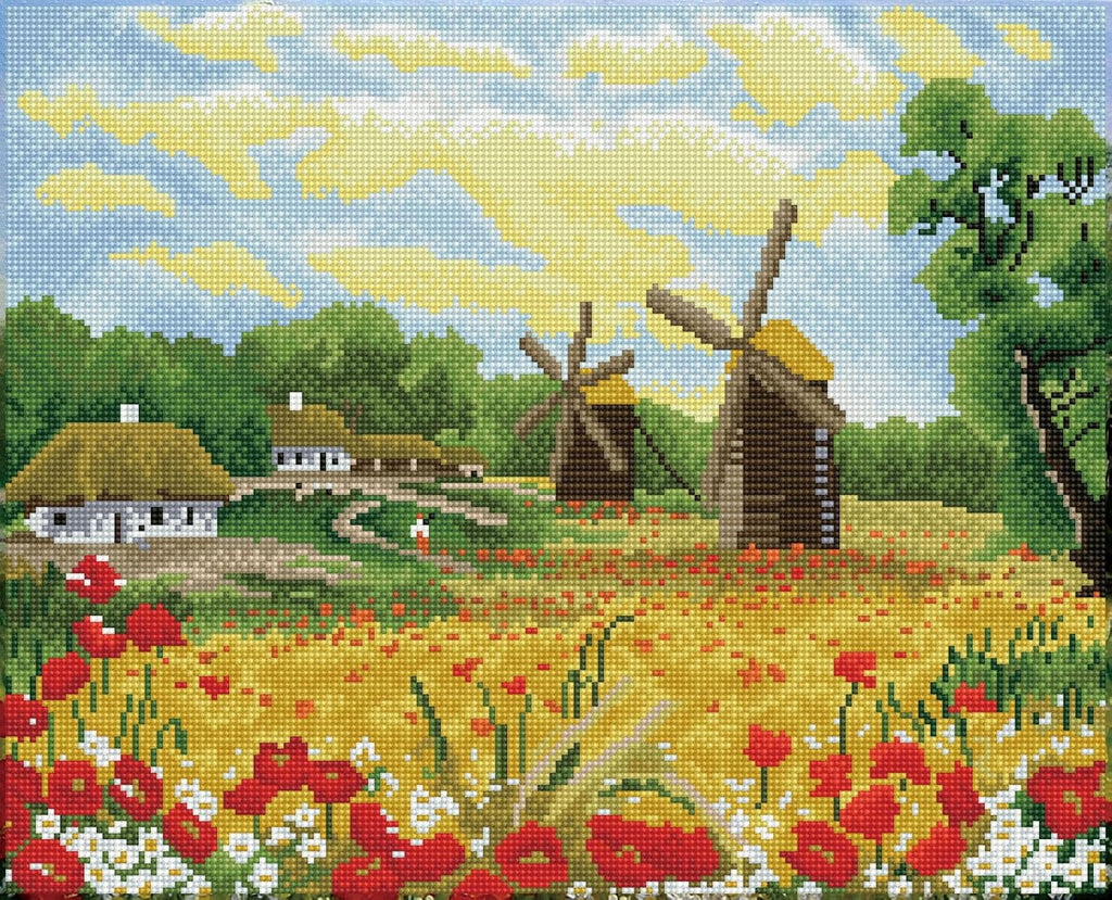 DIAMON DOT Windmil Day Landscap Diamon Paintin Kit fo Adult Diamon Ar Kit Relaxin Creativ Craf Ki wit Dot Gem 16.5inchx20.5inch
