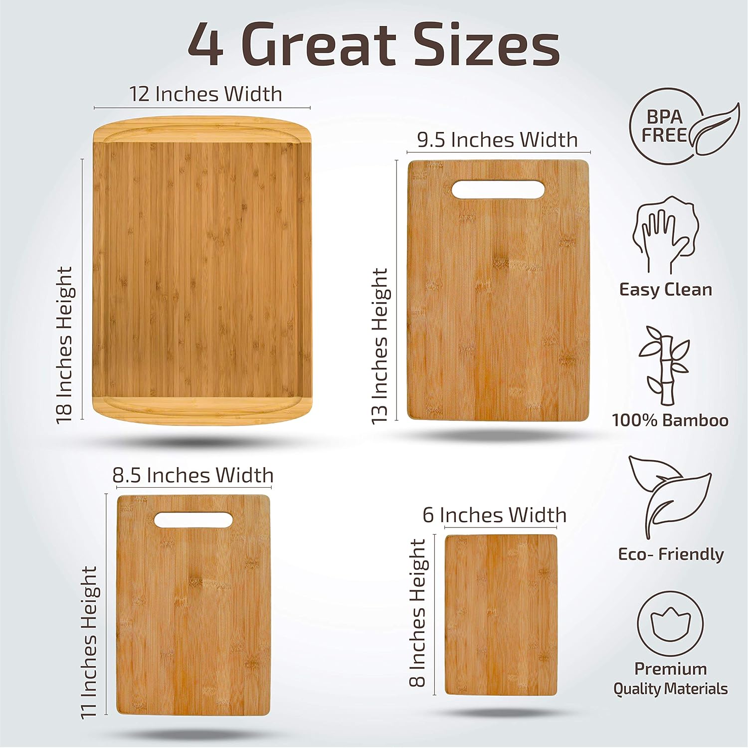 Bamboo Cutting Board Set of 4 - Wooden Cutting Boards for Kitchen with Juice Groove - Large Butcher Block, Cheese Board Charcuterie Board for Meat, Vegetables, and Cheese - Great Kitchen Gift