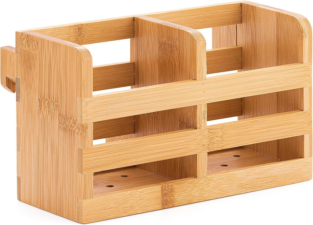 Bamboo Utensil Holder for Dish Rack - Flatware, Cutlery Utensil Drying Caddy with Hooks - Fits BAMBUSI Bamboo Dish Drying Racks