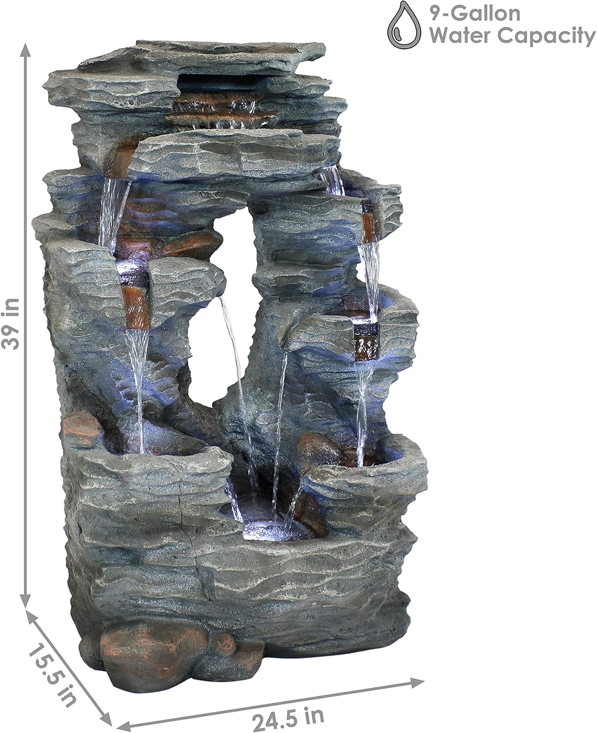 Sunnydaz Dua Cascadin Roc Fall 39-Inc Outdoo Wate Fountai wit LE Light Electri Submersibl Pump