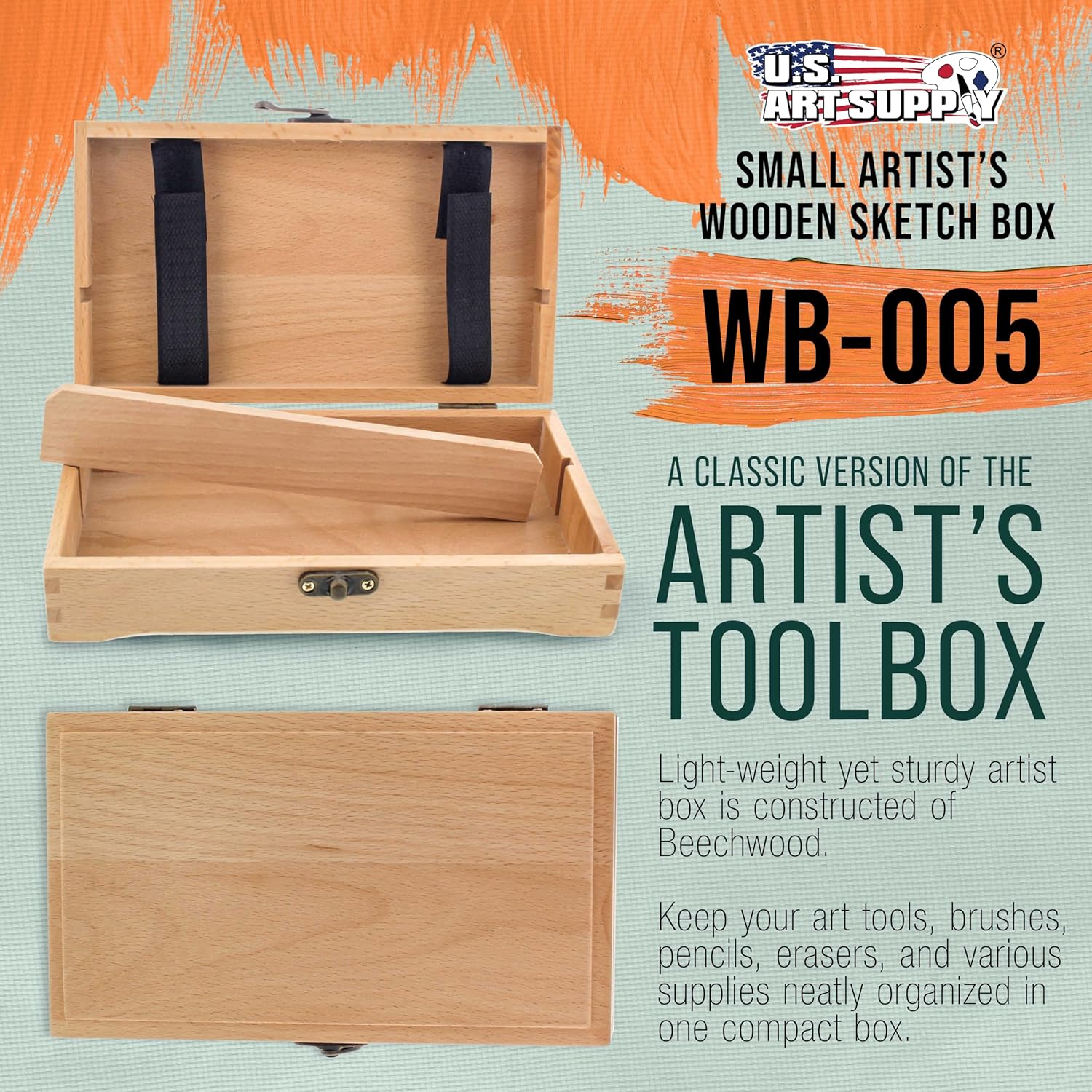 U.S Ar Suppl Multi-Functio Artis Suppl Bo wit Lockin Clasp Woode Ar Bo fo Artis Supplies Brushes Pencils Erasers Too Storag Organize Cas t Protec an Transport