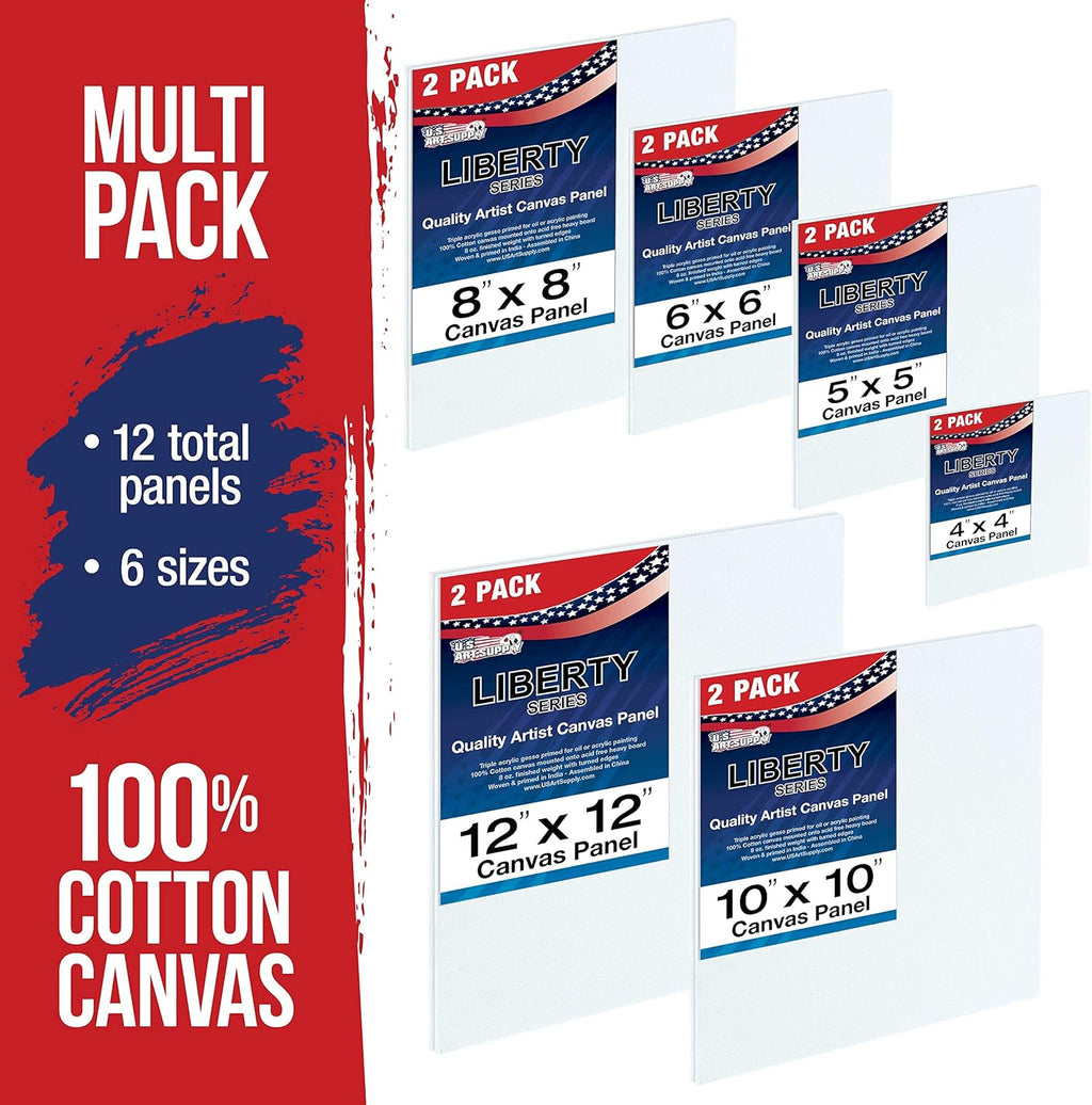 U.S Ar Suppl Squar Variet Assortmen Professiona Artis Qualit Aci Fre Canva Panel 12-Tota Panel (2-EA 12x12 10x10 8x8 6x6 5x5 4x4)