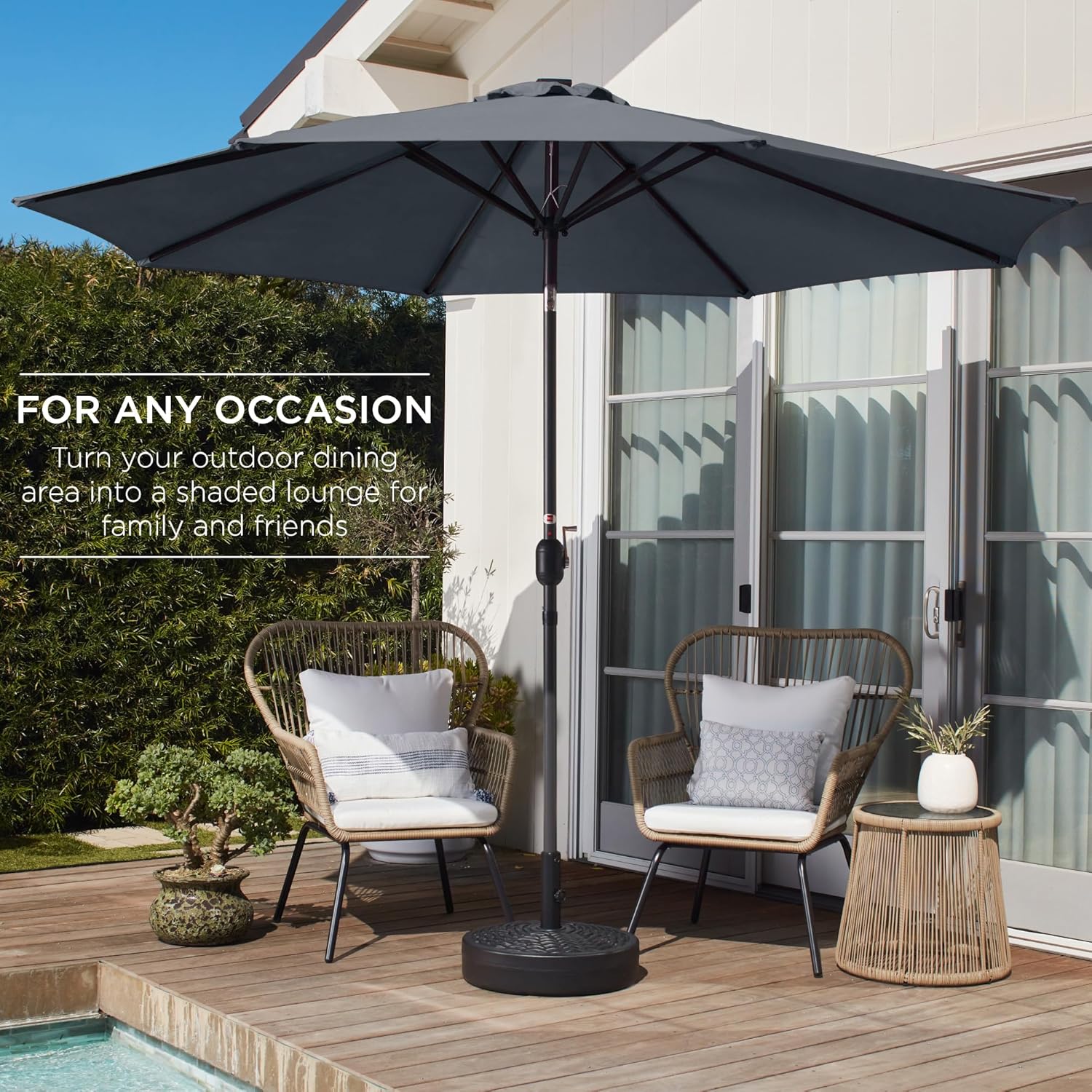 Best Choice Products 10ft Outdoor Steel Polyester Market Patio Umbrella w/Crank, Easy Push Button, Tilt, Table Compatible - Slate
