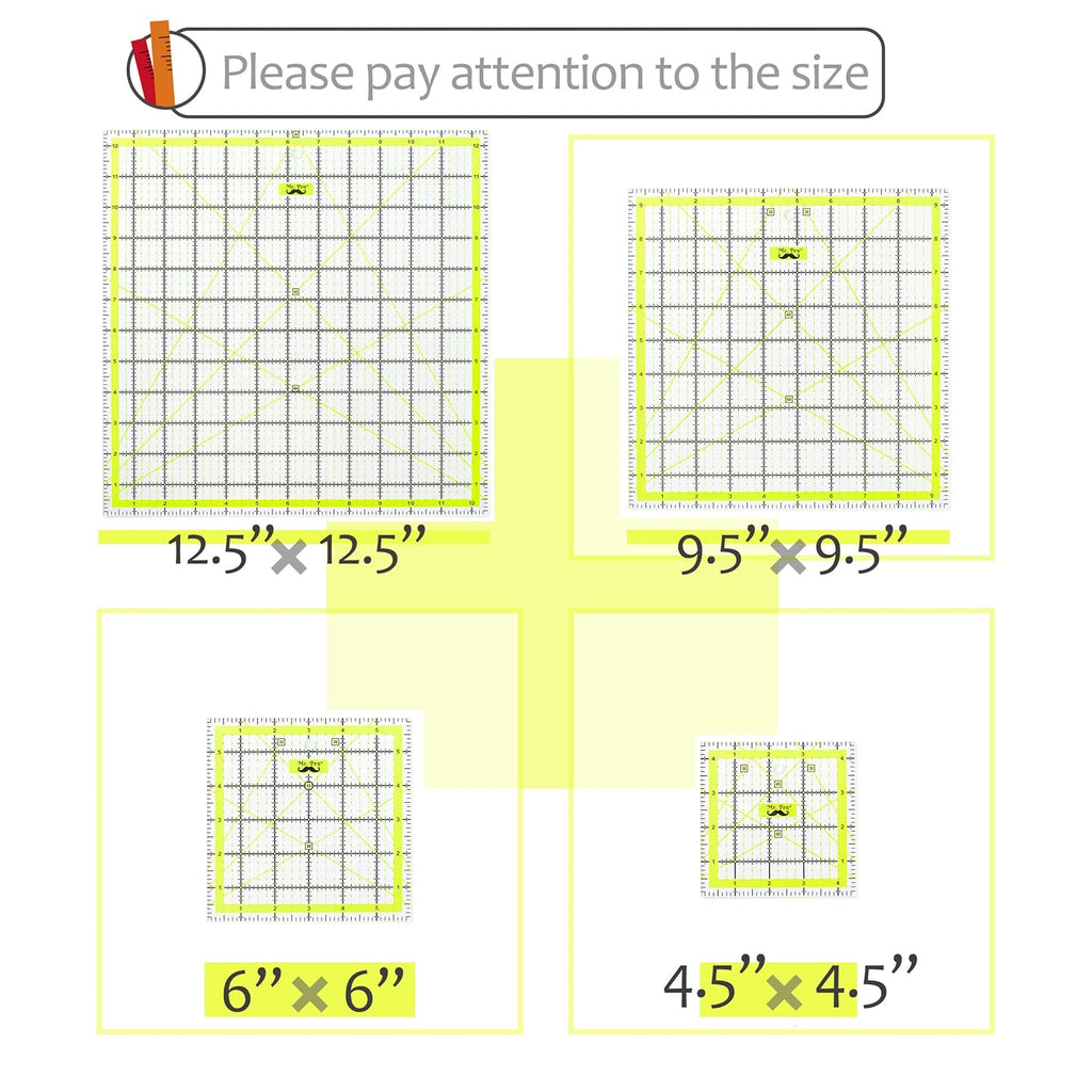 Quiltin Rule Set Pcs Size (4.5inchX4.5inch)-(6inchX6)-(9.5inchX9.5inch)-(12.5inchX12.5inch) Quiltin Squares Quil Ruler Ruler fo Quiltin an Sewing Clea Quiltin Ruler Quil Rulers Acryli Ruler