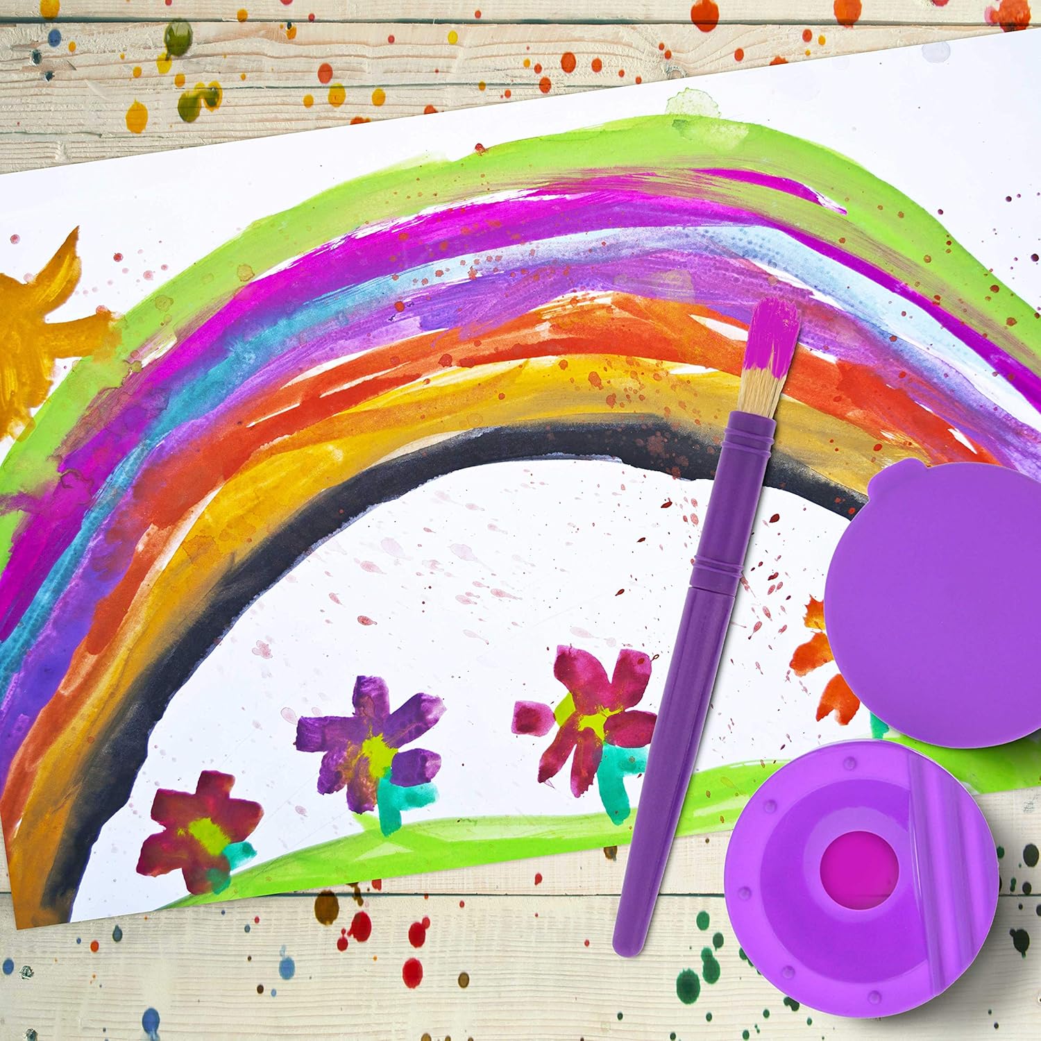 U.S Ar Suppl 1 Piec Children' N Spil Pain Cup wit Colore Lid an 1 Piec Larg Roun Brus Se wit Plasti Handles