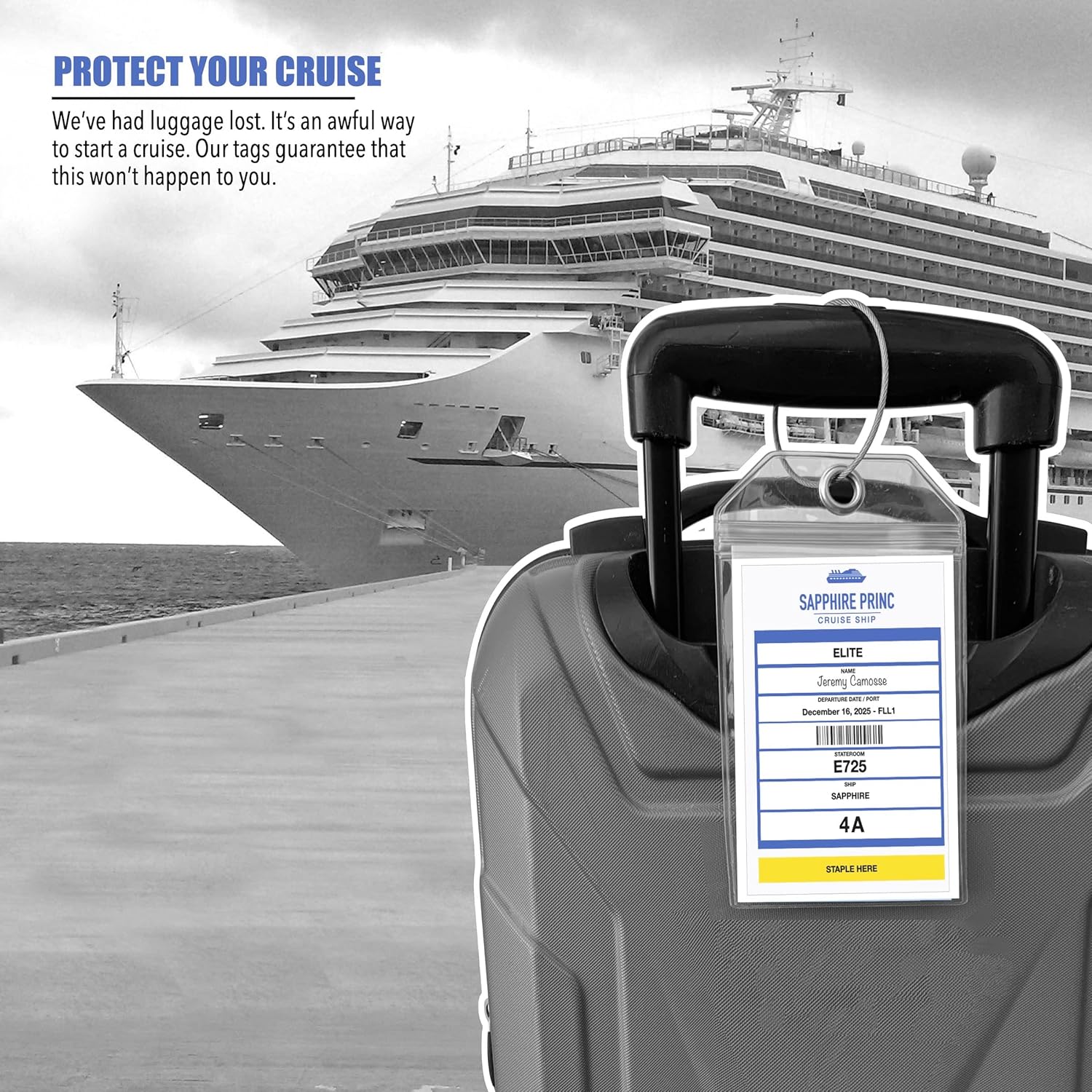Princess Cruise Luggage Tag Holder by Cruise On [4 Pack] Fits All Princess Ships & Tags, Cruise Essentials 2025 & 2026 - Clear Luggage Tags
