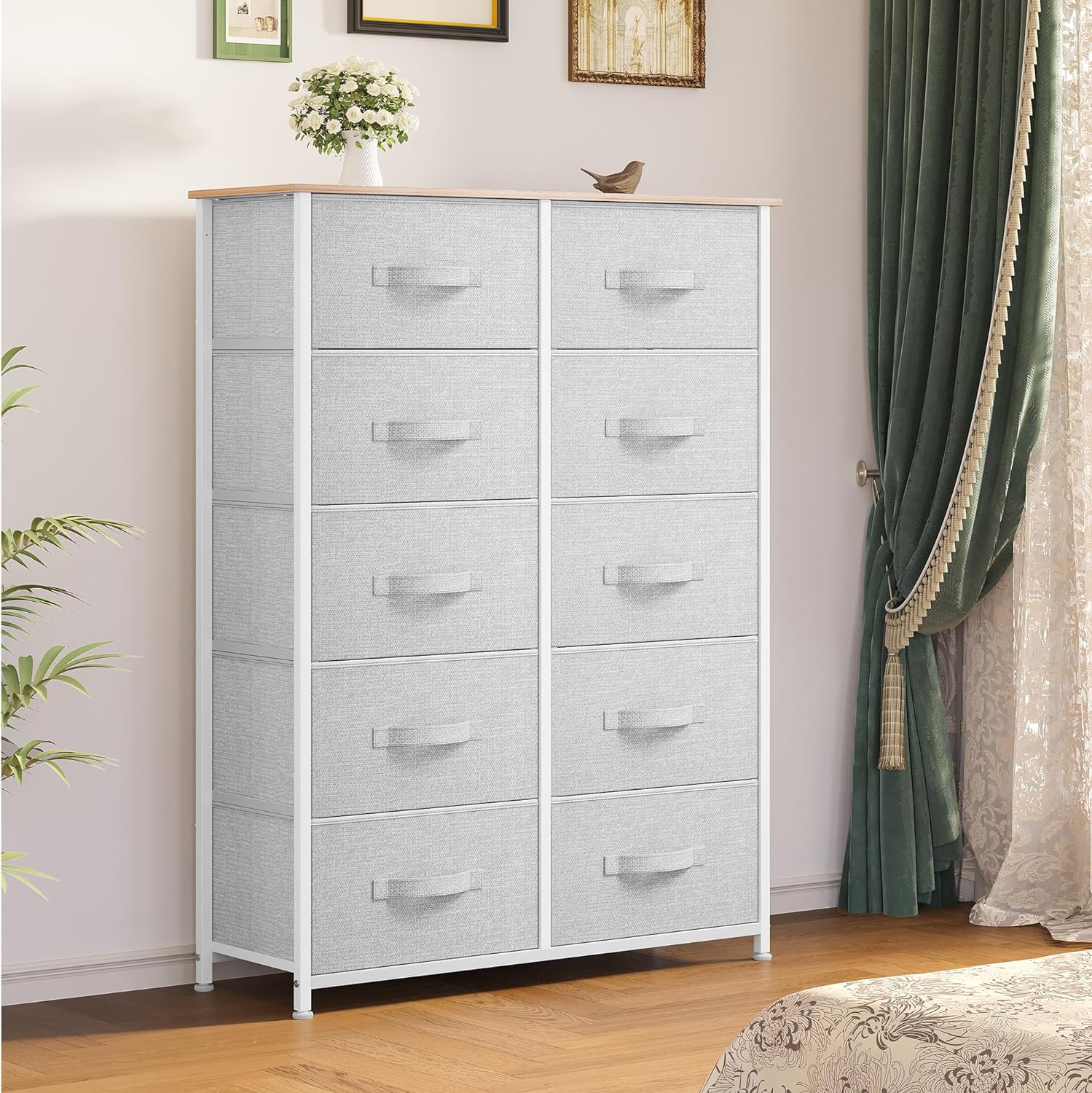 YITAHOM 1 Drawe Dresse Fabri Storag Tower Organize Uni fo Bedroom Livin Room Hallway Closet Sturd Stee Frame Woode To Eas Pul Fabri Bin (Coo Gray)