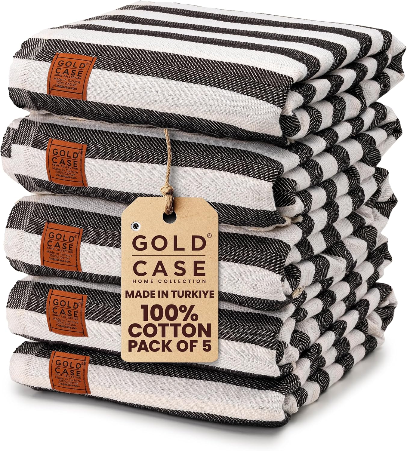 Gold CASE Turkish Beach Towel Set of 5 ¨C 100% Cotton Beach Towels Oversized 71 x 40'' ¨C MYRA Quick Dry Swim Towel ¨C Lightweight Turkish Towels Set in Black