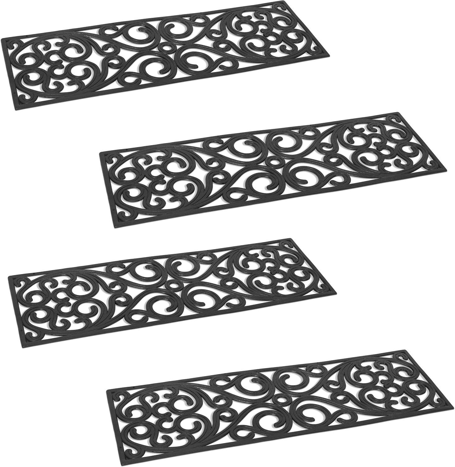 BIRDROCK HOME 10inch x 30inch Rubber Stair Mat with Scroll Design | 4 Pack | Tread Mat | Keeps Your Floors Clean | Outdoor Doormat | Decorative Design