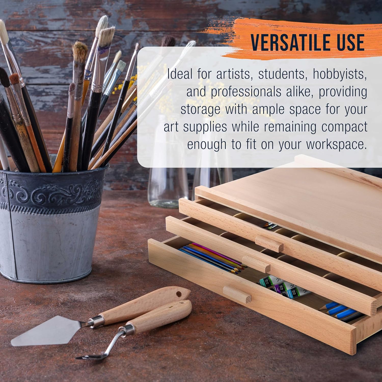 U.S Ar Suppl 3-Drawe Artis Too Suppl Bo wit Compartment pe Drawe Hardwoo Ar Bo fo Artis Supplies Brushes Pencils Erasers Too Storag Organize Case