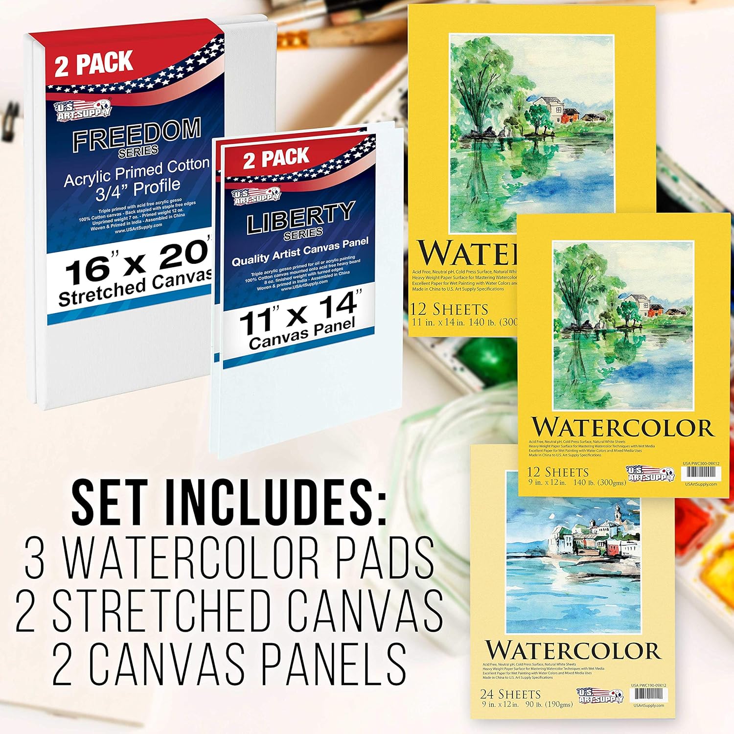 U.S Ar Suppl 70-Piec Artis Watercolo Paintin Se wit Aluminu Fiel Easel Woo Tabl Easel 6 Watercolo Pain Colors 3 Brushes Stretche Canvases Canva Panels Pape Paintin Pad