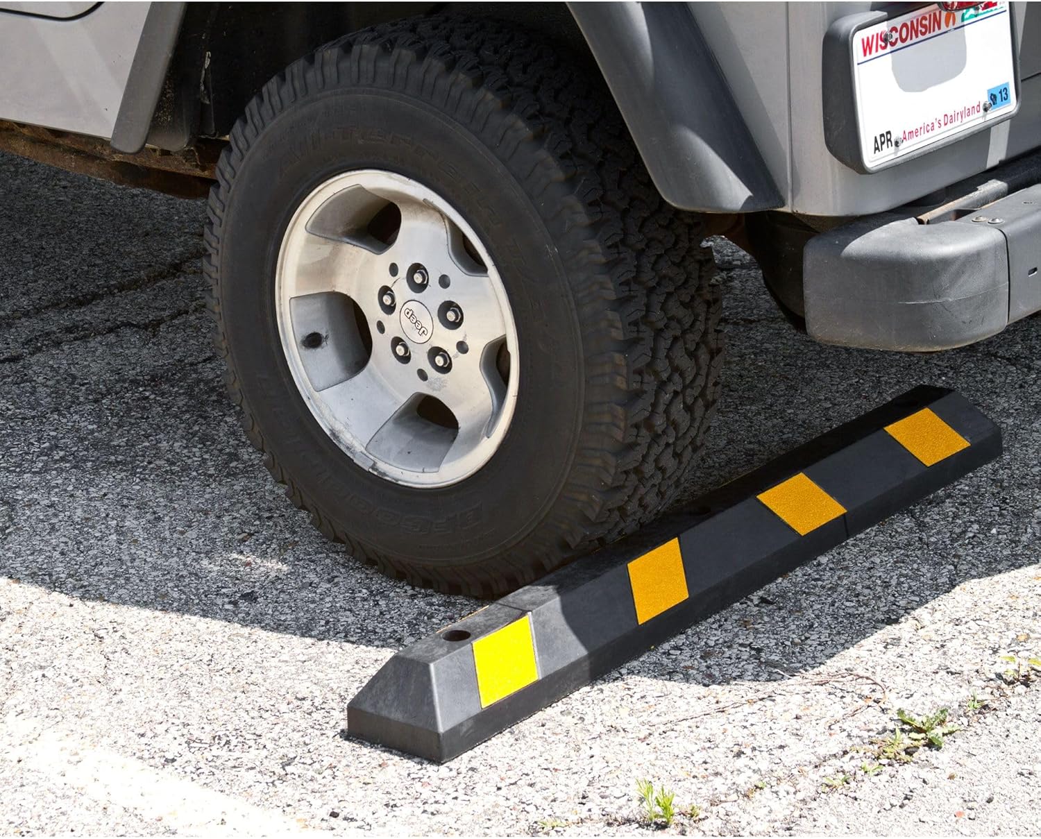 Guardian 4' Rubber Parking Curb with Mounting Holes Hi-Vis Yellow UV-Resistant for Paved, Gravel Parking Lot 4inch H