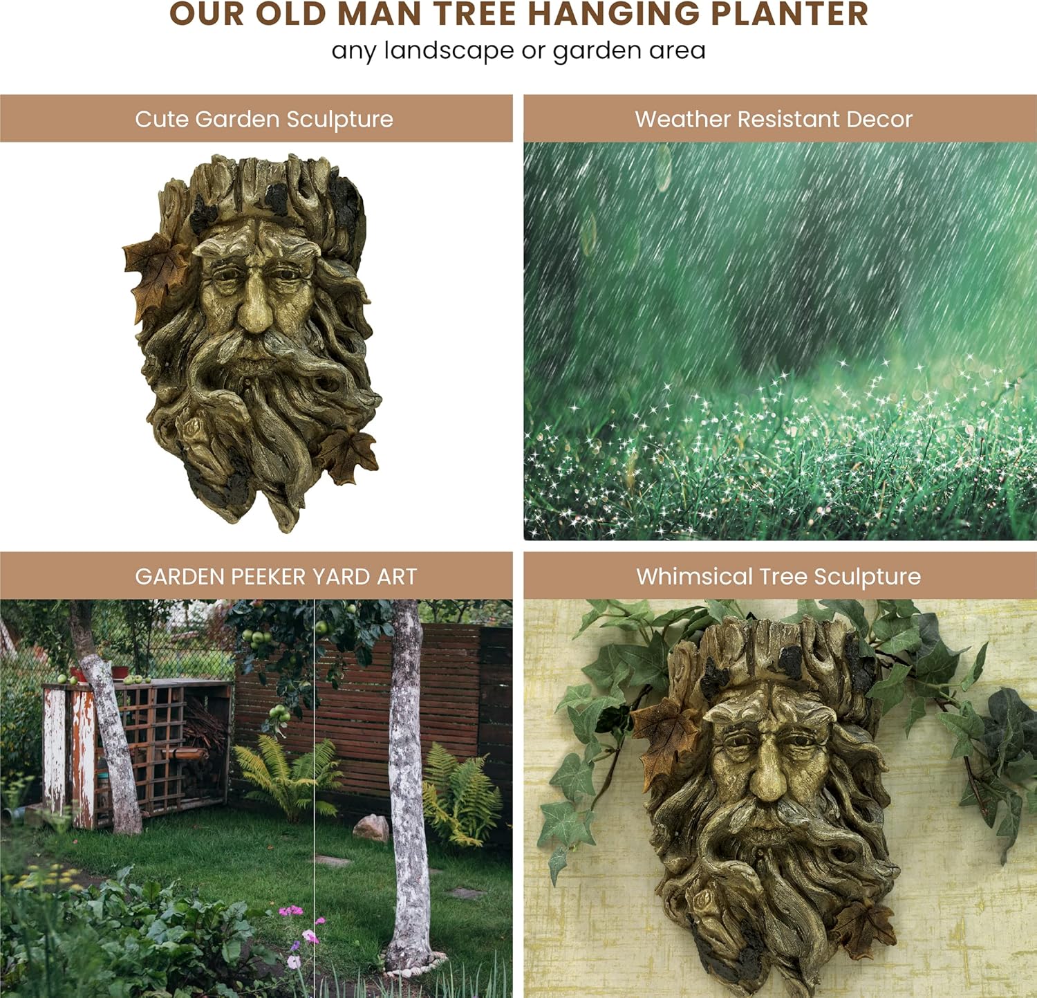 Bit an Piece 'Ol Man Tre Hangin Plante Yar Decoration Whimsica Tre Sculptur Indoor/Outdoo Decoratio Garde Peeke Yar Art