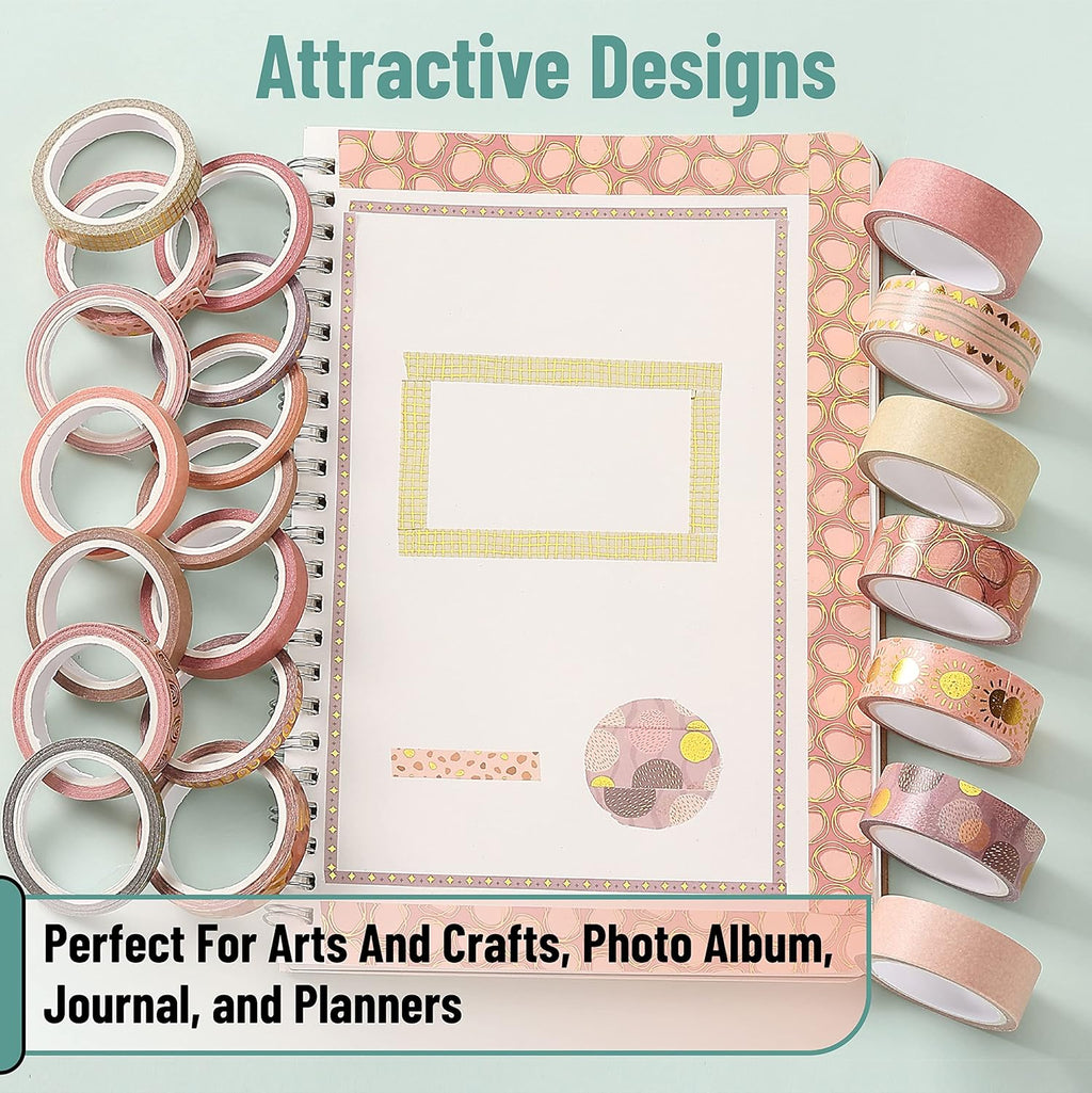 Mr. Pen - Boho Design Washi Tape Set, 21 Roll, Decorative & Cute Tape for Journaling & Scrapbooking