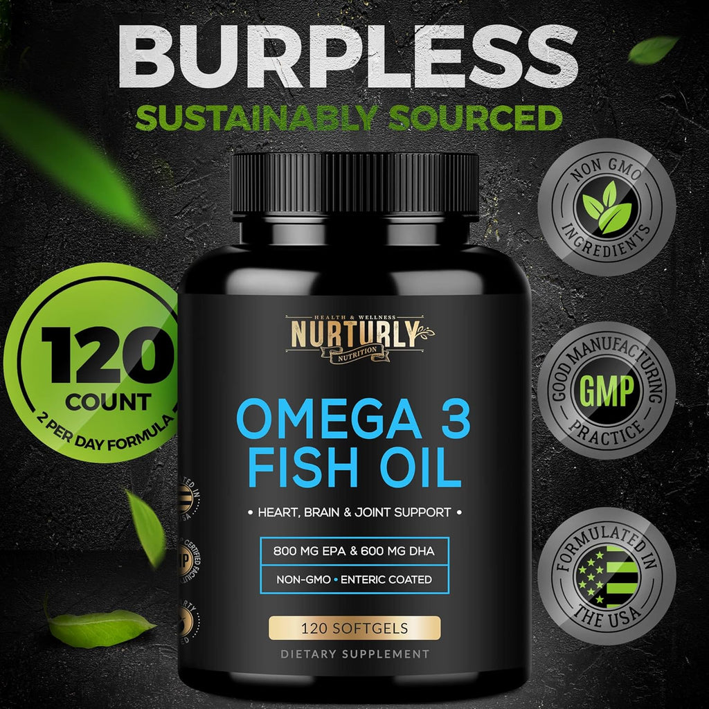 Omeg Fis Oi 2000mg 800m EP an 600m DH Enteri Coate an Burples Support Brain an Hear Burpless Non-GMO 3r Part La Teste an NS Certifie 12 Softgels