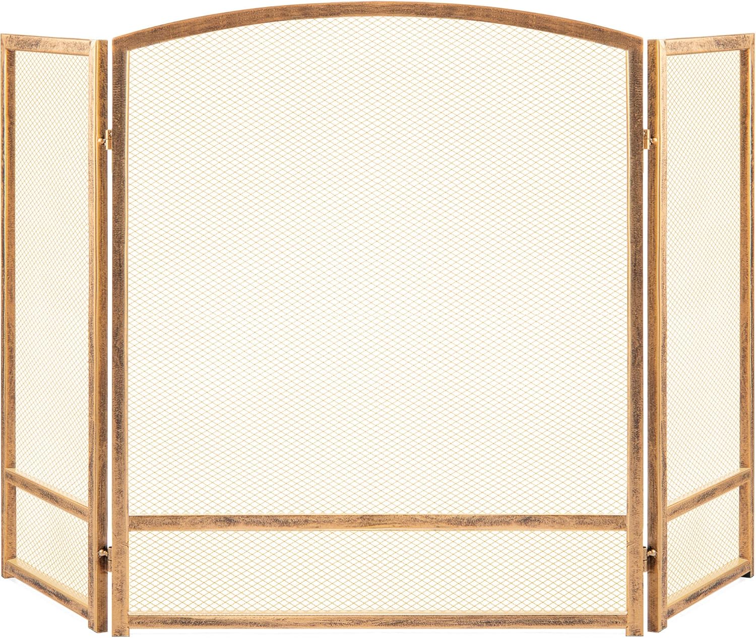Best Choice Products 47.5x27.25in 3-Panel Simple Steel Mesh Fireplace Screen, Fire Spark Guard Grate for Living Room Home Decor w/Rustic Worn Finish - Antique Gold