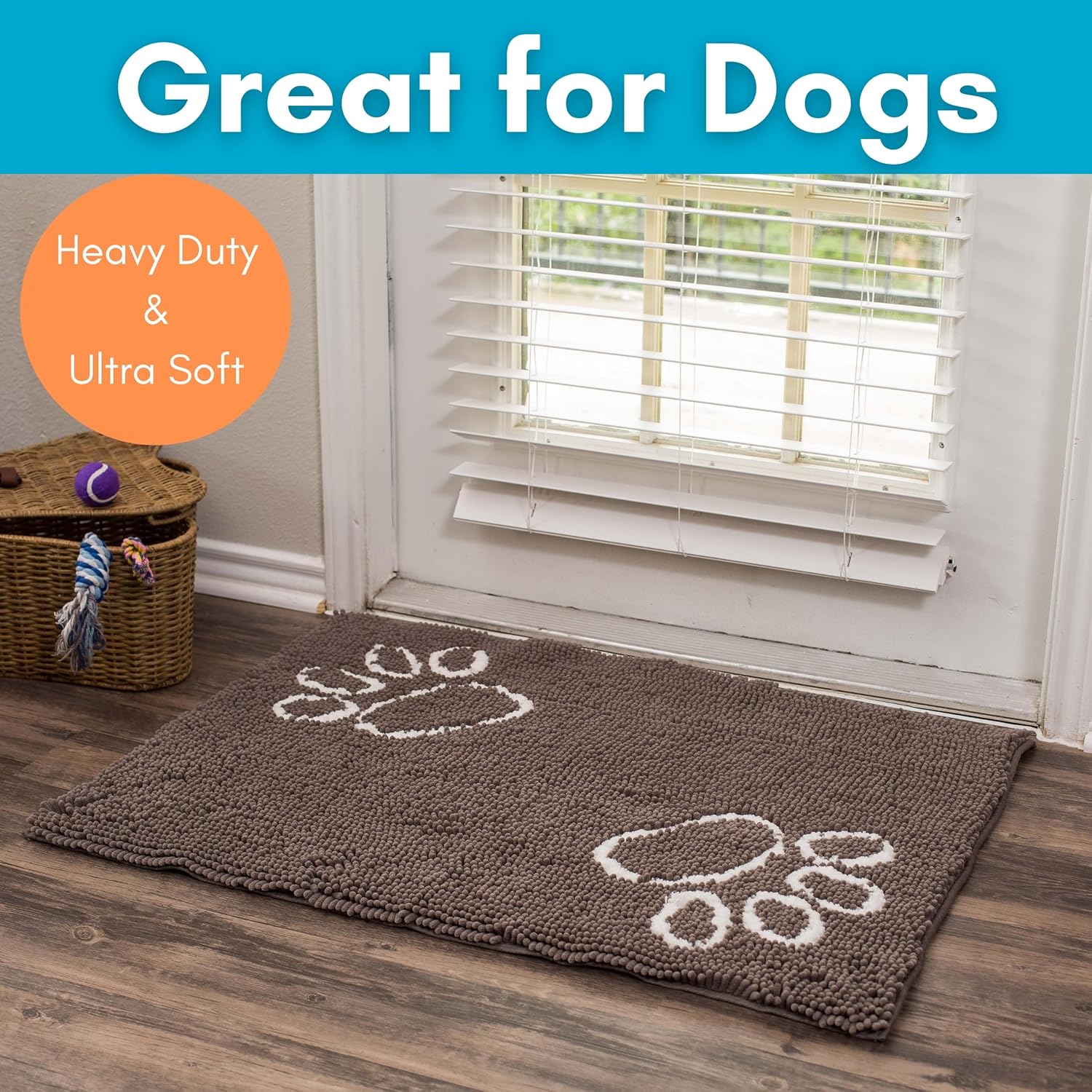 Internet's Best Chenille Dog Doormat - 35 x 25 - Absorbent Surface - Non-Skid Bottom - Protects Floors - Grey