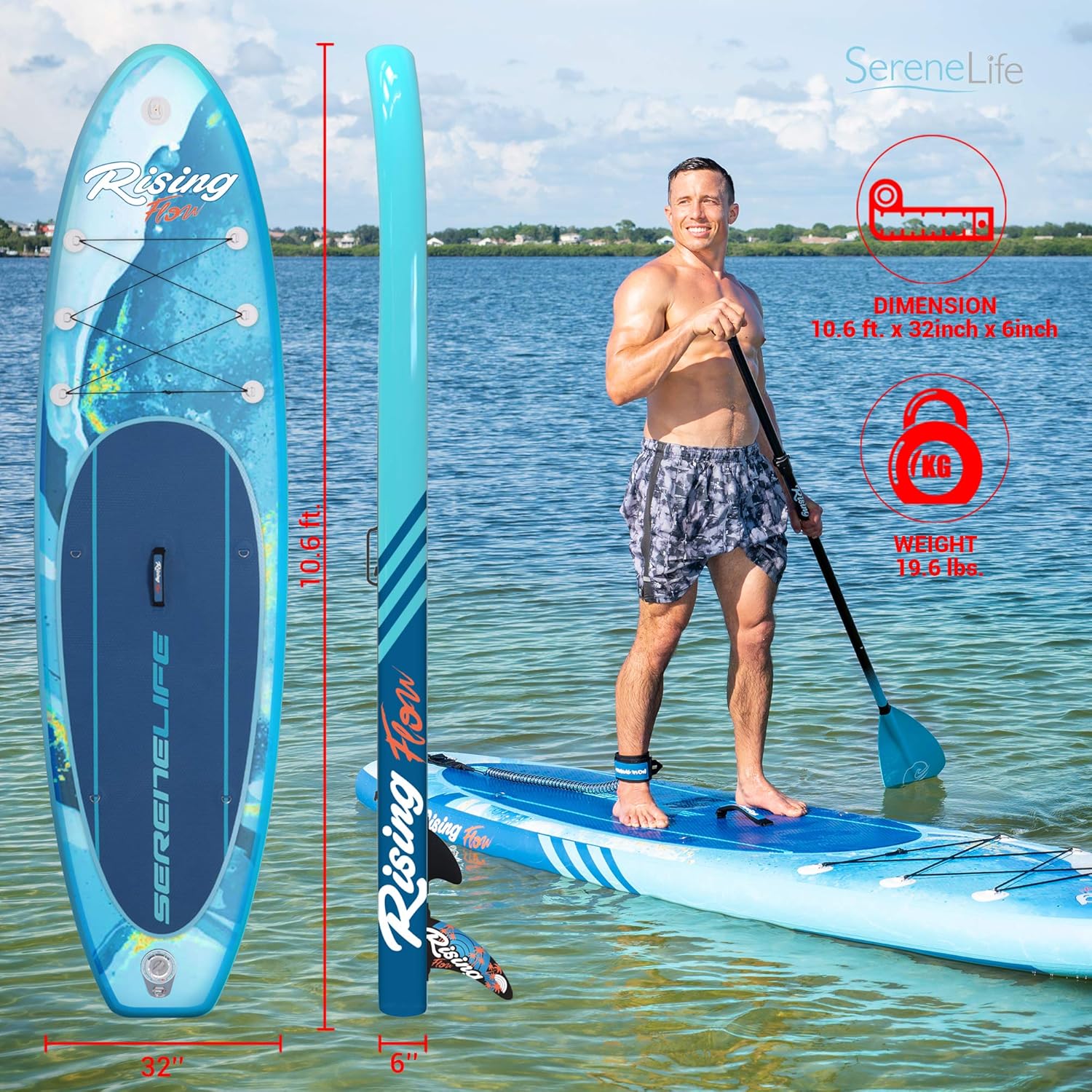 Stand Up Inflatable Paddle Board with Premium SUP Accessories ¨C Wide Stable Design with Non-Slip EVA Deck Pad for Adults and Youth of All Skill Levels