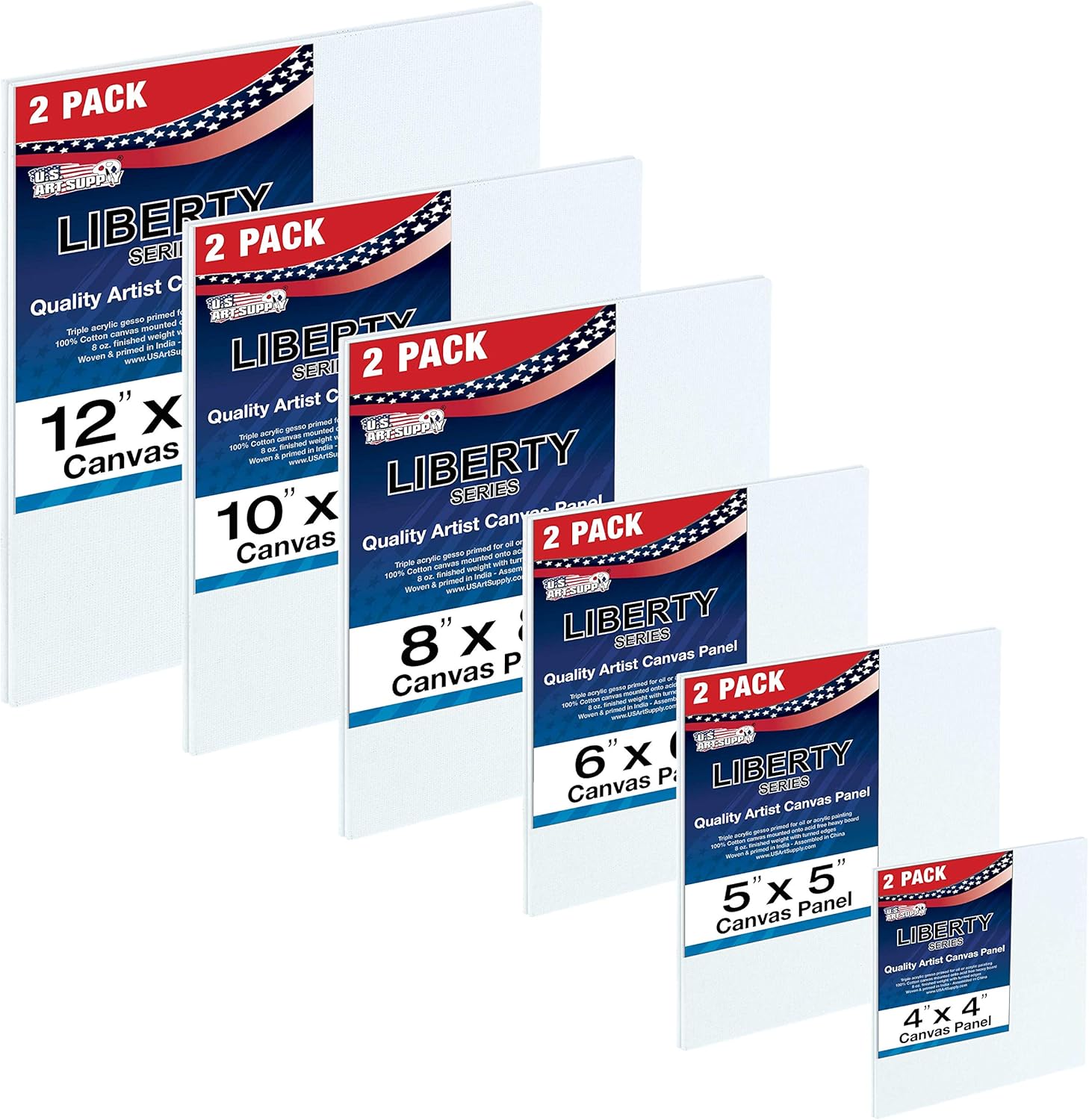 U.S Ar Suppl Squar Variet Assortmen Professiona Artis Qualit Aci Fre Canva Panel 12-Tota Panel (2-EA 12x12 10x10 8x8 6x6 5x5 4x4)