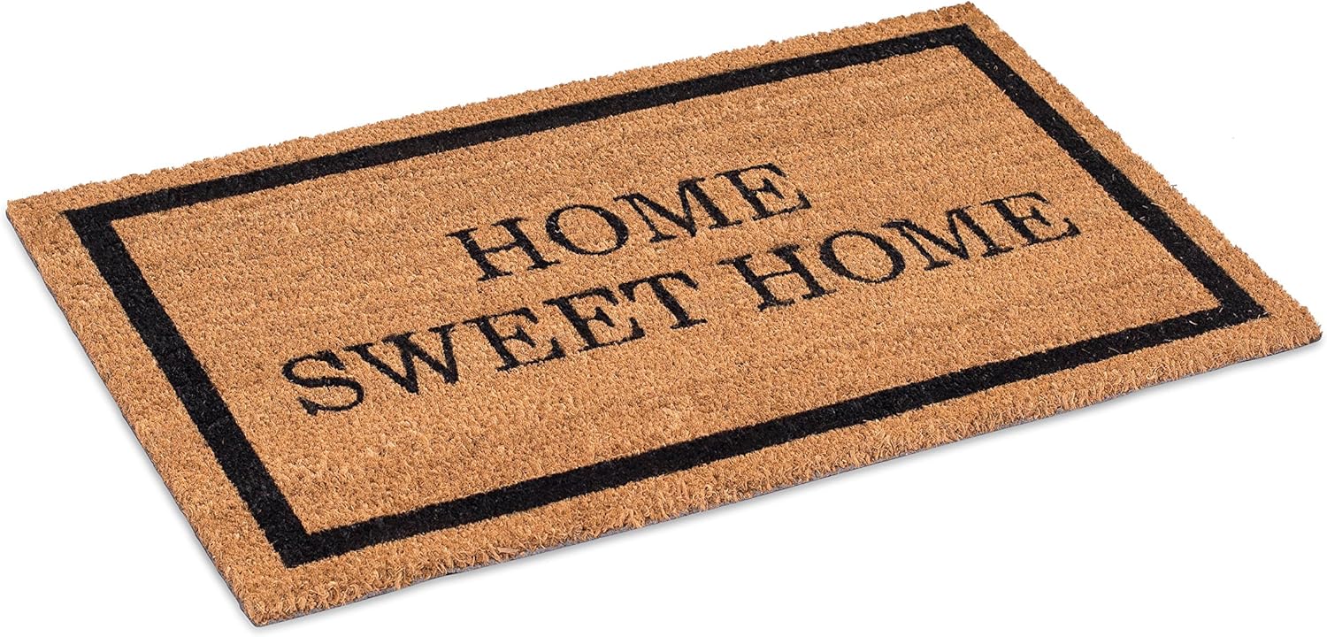 BIRDROCK HOME Home Sweet Home Coir Doormat | 18 x 30 Inch | Standard Welcome Mat with Black Border and Natural Fade | Vinyl Backed | Outdoor