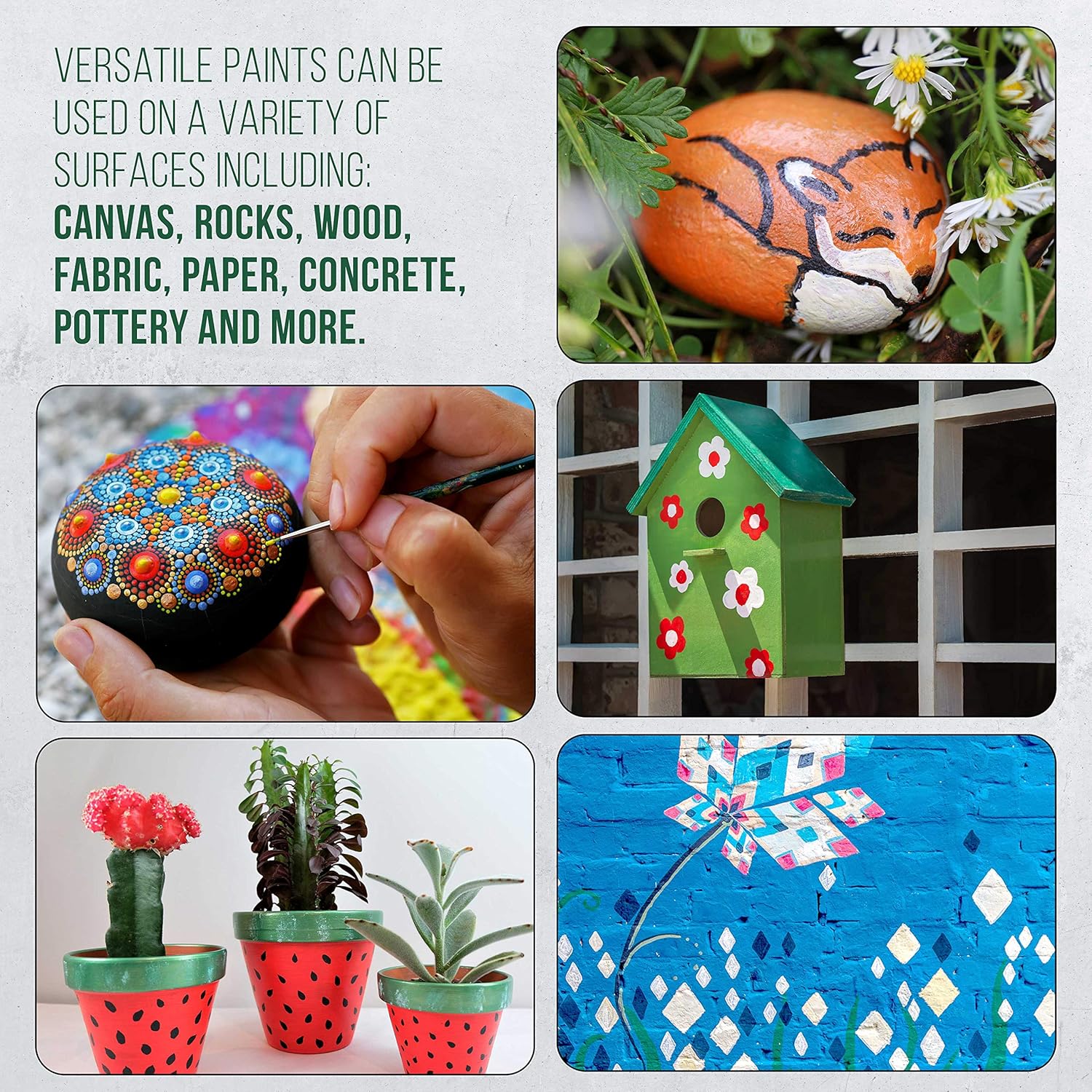 U.S Ar Suppl Professiona 2 Colo Outdoo Acryli Pain Set 2o Bottles wit Brus Ki Vivi Color fo Paintin Canvas Rocks Woo Crafts Toys