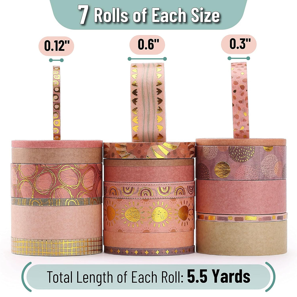 Mr. Pen - Boho Design Washi Tape Set, 21 Roll, Decorative & Cute Tape for Journaling & Scrapbooking