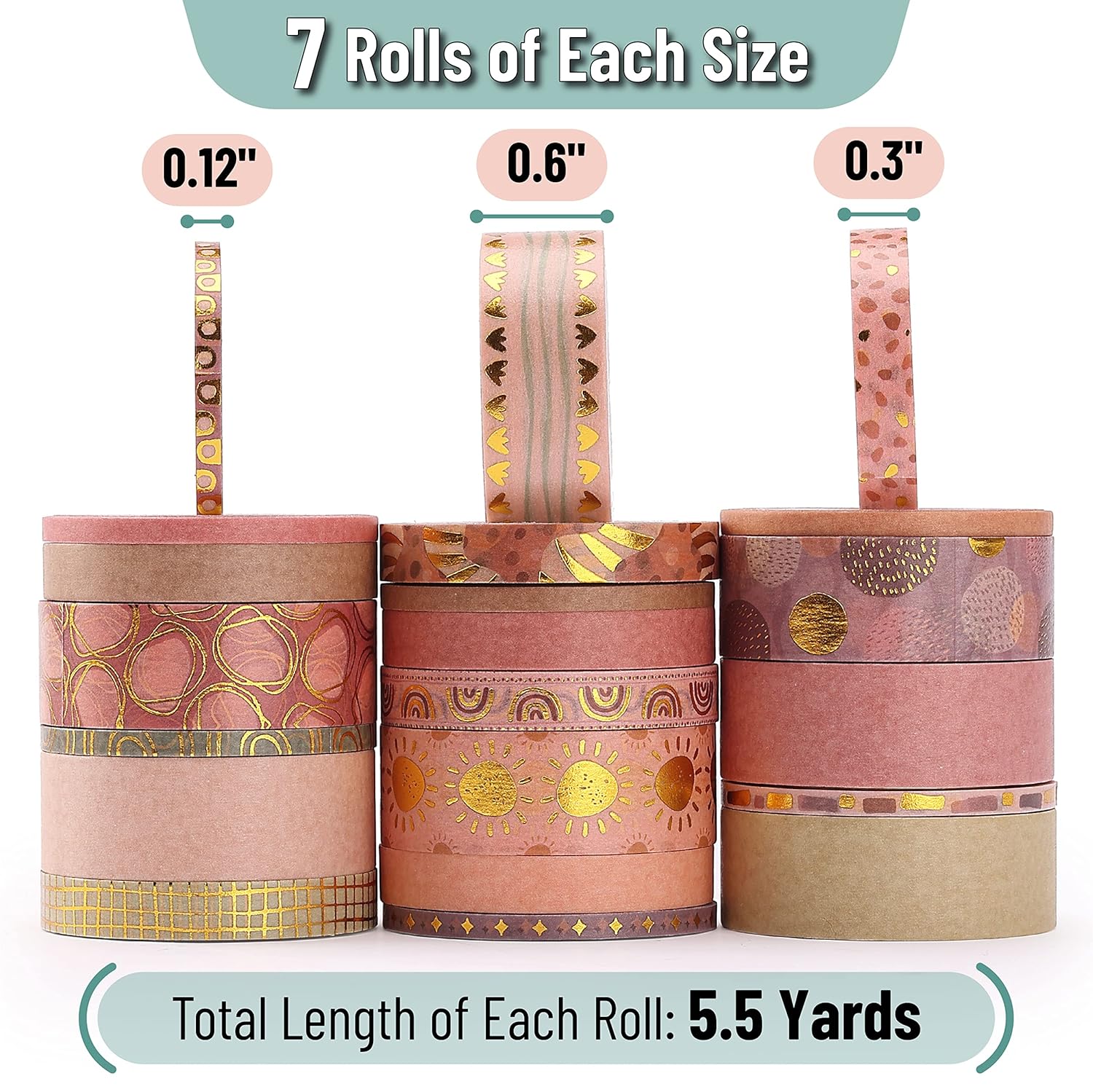 Mr. Pen - Boho Design Washi Tape Set, 21 Roll, Decorative & Cute Tape for Journaling & Scrapbooking