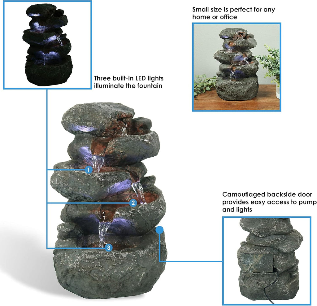 Sunnydaz Tableto Wate Fountai Stacke Rock 10. Inc Relaxin Deskto Wate Fountai wit LE Light Office Bedroom Livin Room