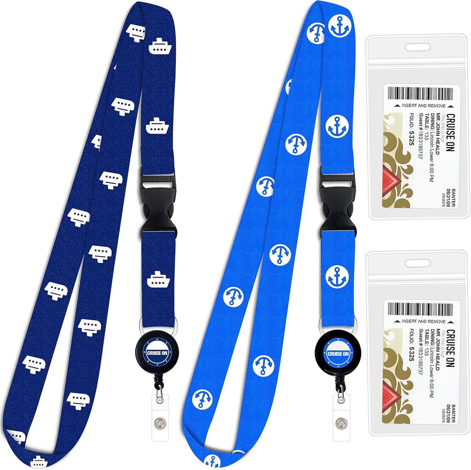 Cruise On Cruise Lanyard for Ship Cards ¨C 2-Pack Retractable Badge Waterproof Key Card Holder for Ship Cards ¨C Cruise Essentials 2025-2026, Perfect for Travel Vacation (Blue Ship Royal)