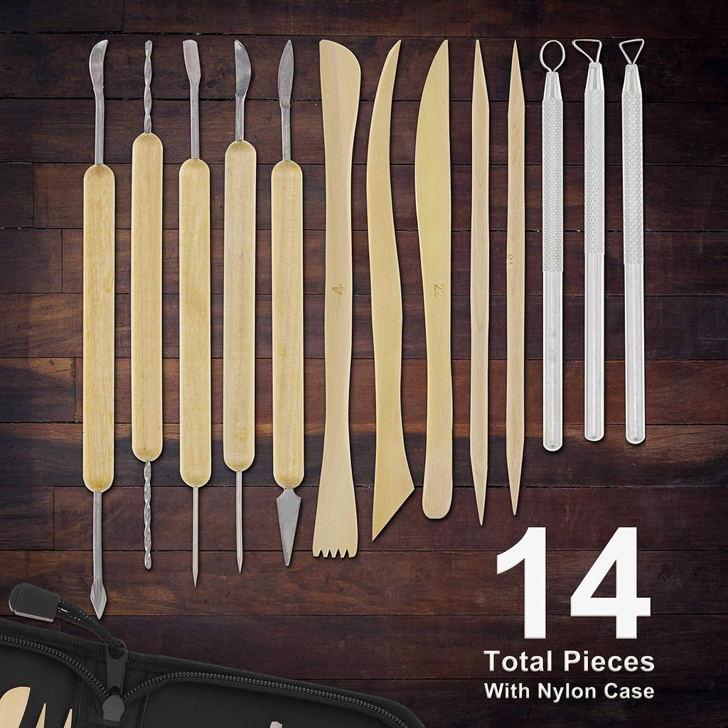 U.S. Art Supply Pottery & Clay Tools Set (14-Piece) - Includes Pottery Tools, Canvas Case for Sculpting, Ceramics, and Easy Storage & Transport