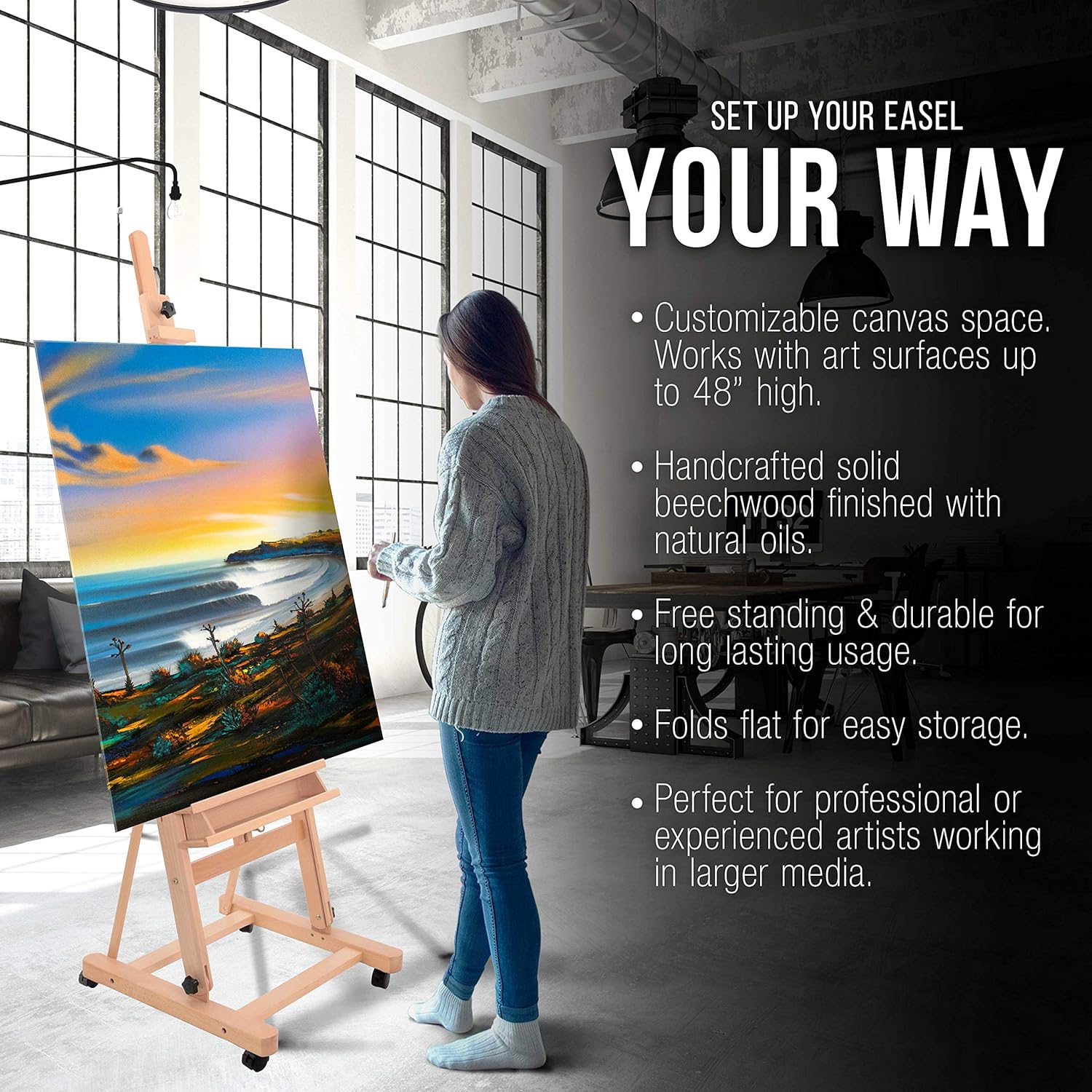 U.S Ar Suppl Mediu Woode Studi Fram Ease wit Storag Tra an Wheel Adjustabl t 96inc High Hold 48inc Canva Beechwoo Artis Ease fo Painting Ar Display Portraits
