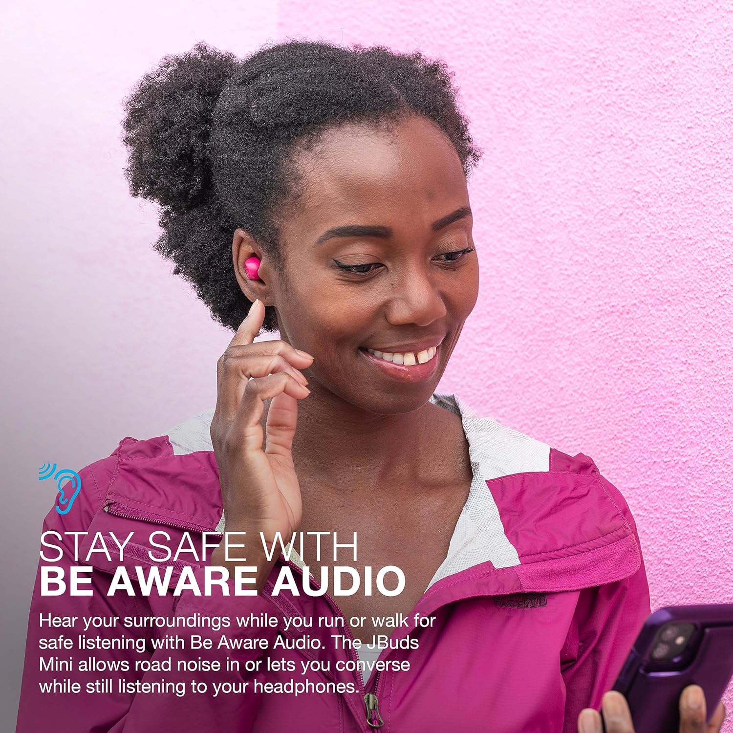 Mini True Wireless Bluetooth Earbuds + Charging Case, Hot Pink, IP55 Sweat and Dust Proof, Bluetooth Multipoint, Be Aware Audio, 3 EQ Sound Settings, Crystal Clear Calls