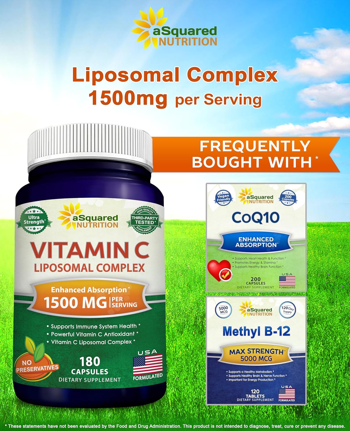 aSquare Nutritio Vitami Liposoma Comple 1500m Supplemen 18 Capsule Hig Absorptio VI Ascorbi Aci Pill Support Immun Syste Collage Healt 9 Servings