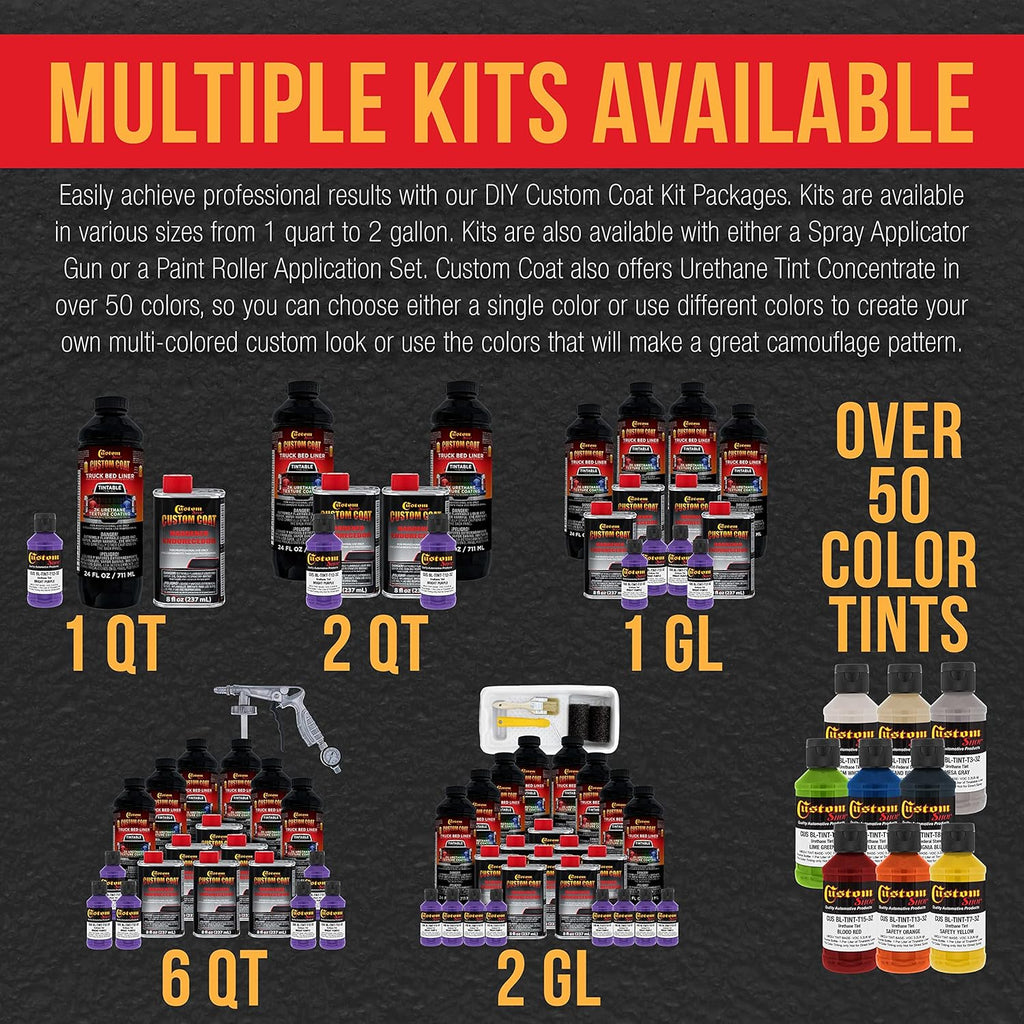 Custom Coat Bright Purple 1 Gallon Urethane Spray-On Truck Bed Liner Kit with Spray Gun and Regulator - Easy Mixing, Shake, Shoot It - Durable Textured Protective Coating, Prevent Rust - Car, Auto