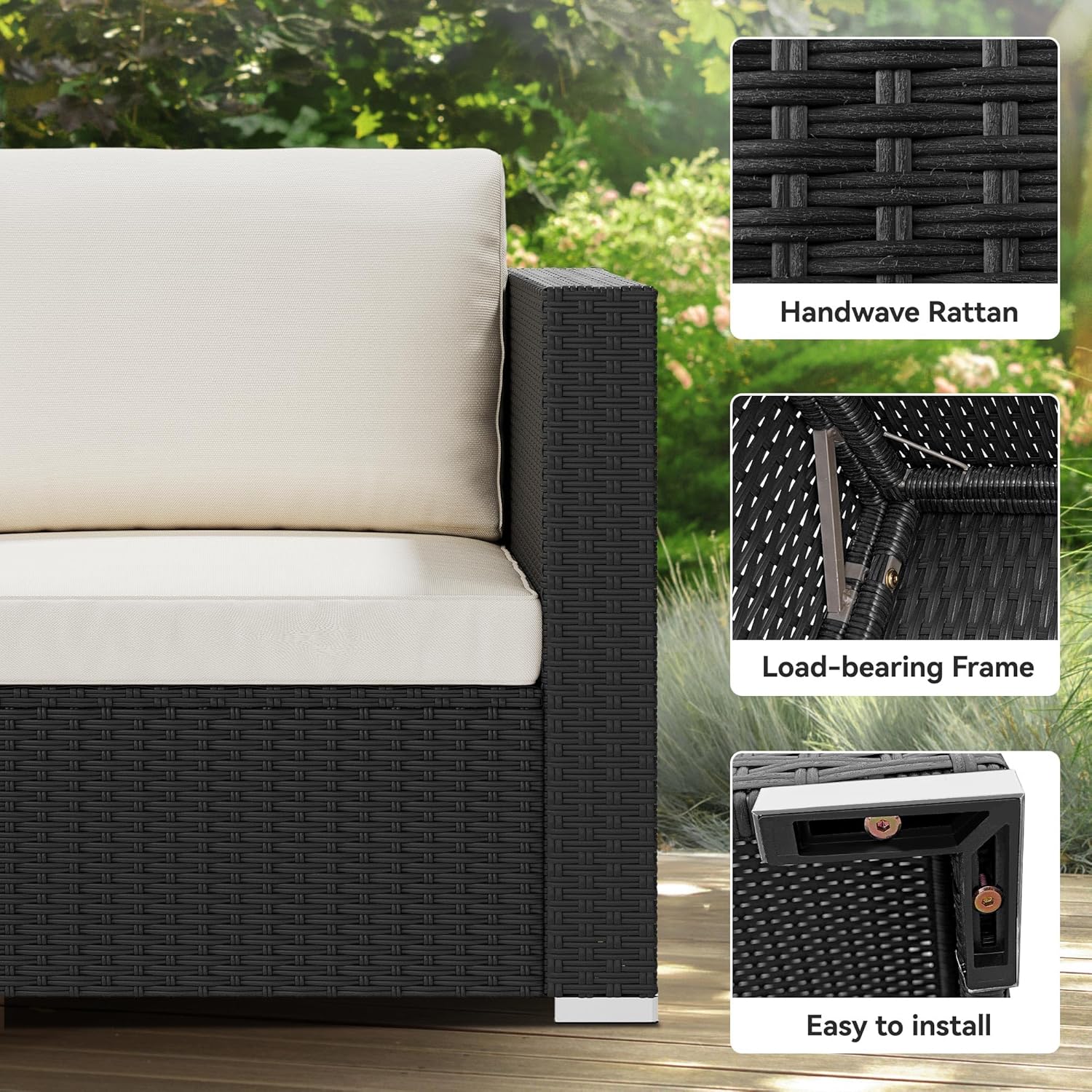 YITAHOM Piece Pati Furnitur Set Sectiona Sof P Ratta Wicke Conversatio Se Outsid Couc wit Tabl an Cushion fo Porc Garde Backyar Balcony