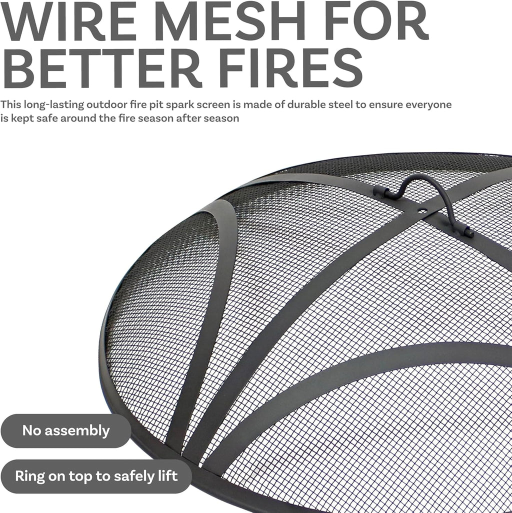 Sunnydaze Black Reinforced Steel Mesh Fire Pit Spark Screen with Ring Handle - 24-Inch Diameter