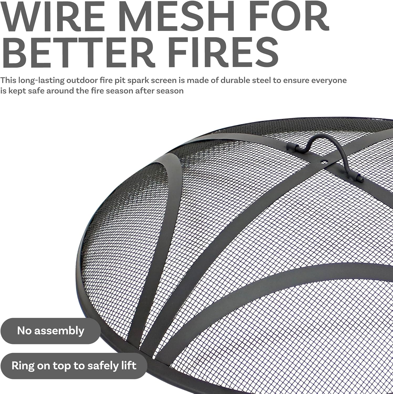 Sunnydaze Black Reinforced Steel Mesh Fire Pit Spark Screen with Ring Handle - 24-Inch Diameter
