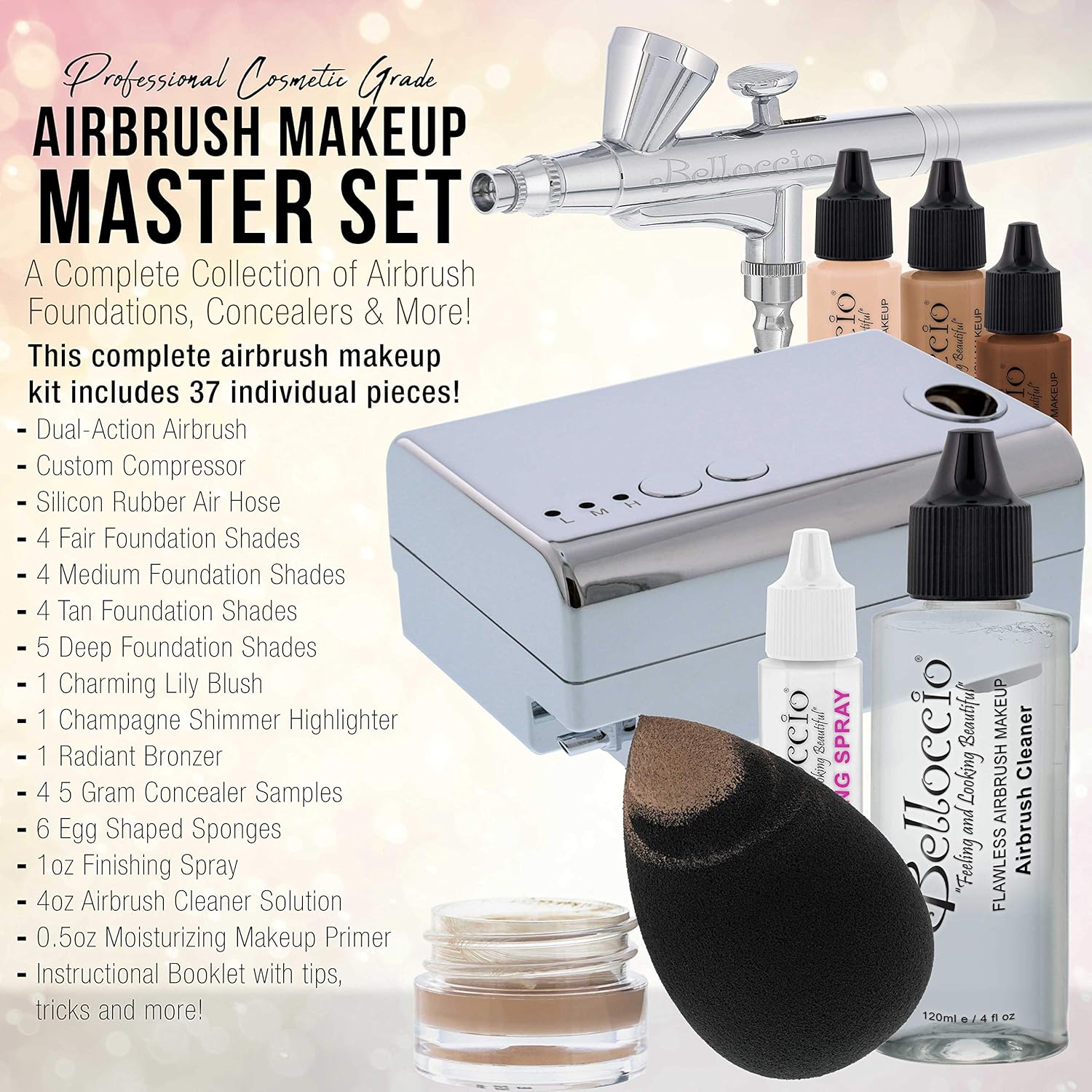 Bellocci Airbrus Cosmeti Makeu Syste wit MASTE SE o Al 1 Foundatio Shade plu Blush Shimme an Bronze Al i 1/ o bottles