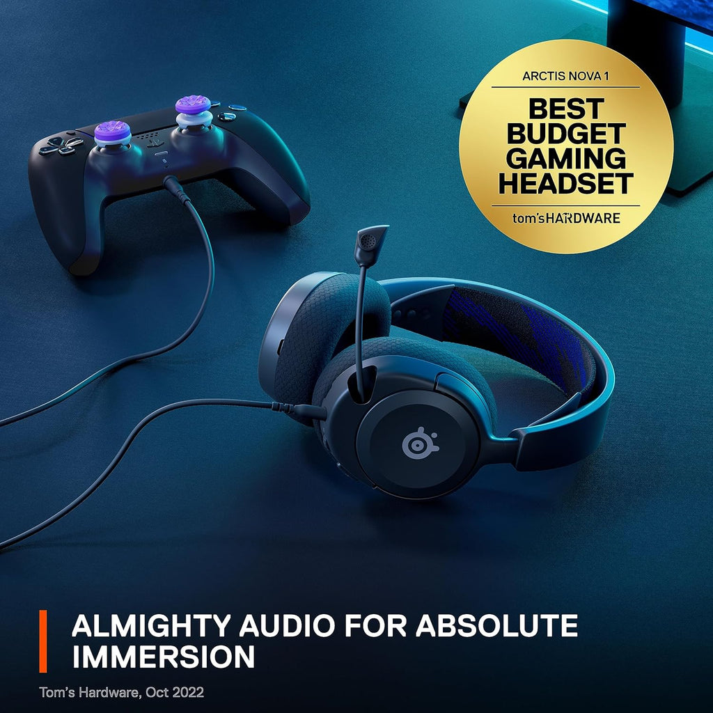 SteelSeries New Arctis Nova 1P Multi-System Gaming wired Headset ¡ª Hi-Fi Drivers ¡ª 360¡ã Spatial Audio ¡ª Comfort Design ¡ª Durable ¡ª Lightweight¡ªNoise-Cancelling Mic ¡ª PS5/PS4, PC, Xbox, Switch - Black