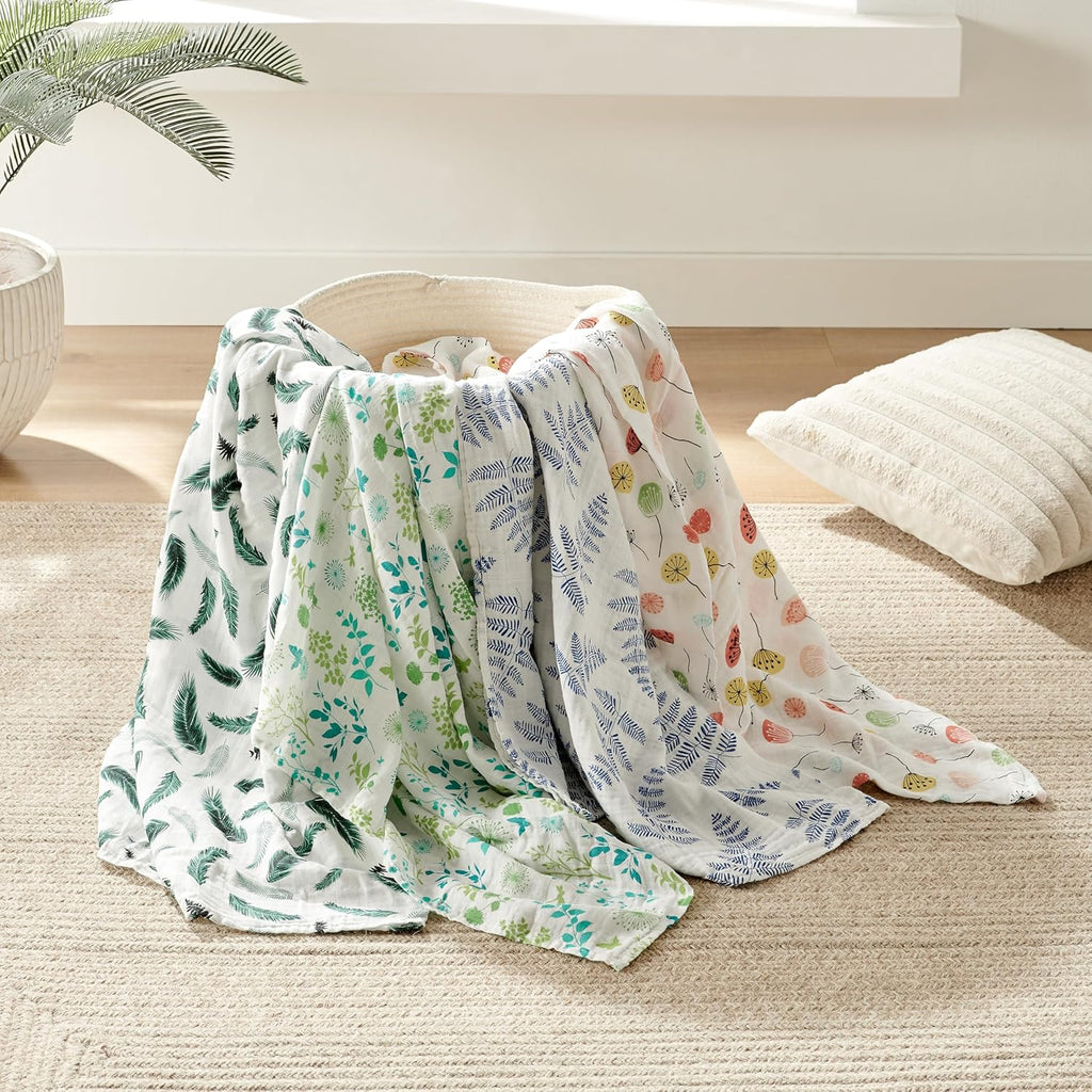 Margau Ma Organi Musli Swaddl Blanket Pac 100 Organic Larg 47x4 Inches Breathabl Bab Blankets Pin Dandelio an Gree Meadow