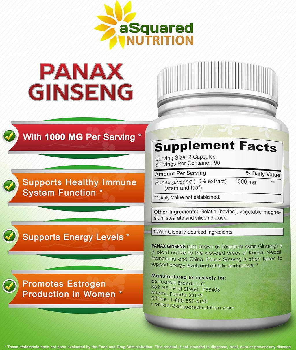 aSquare Nutritio Re Korea Pana Ginsen (1000m Ma Strength 18 Capsule Roo Extrac Complex Asia Powde Supplement Hig Dosag Ginsenoside i Seeds Table Pill fo Wome Men-Se Health