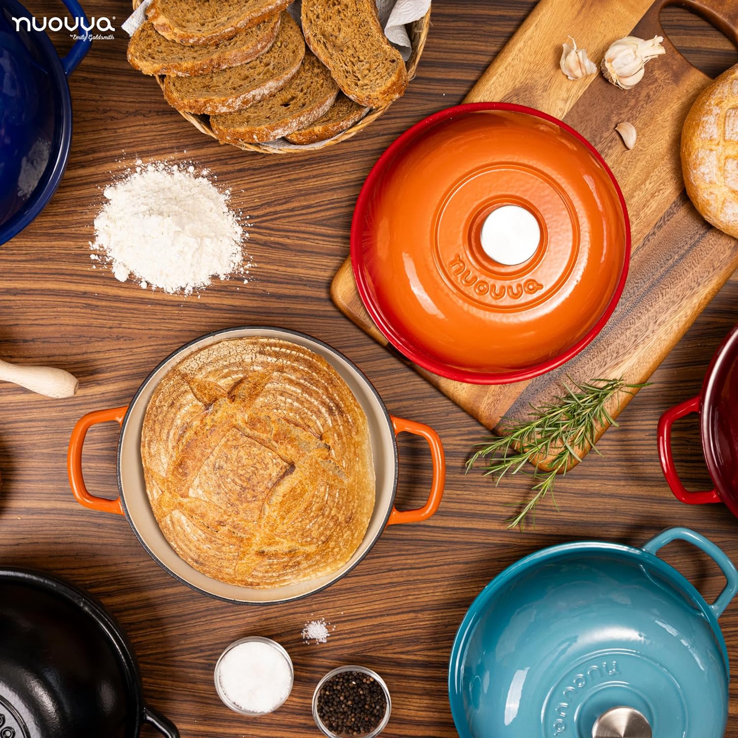 Enamelled Cast Iron Dutch Oven Pot ¨C Dutch Oven For Sourdough Bread Baking ¨C Cast Iron Bread Pot ¨C Orange, 6 Quarts, 26cm ¨C by Nuovva
