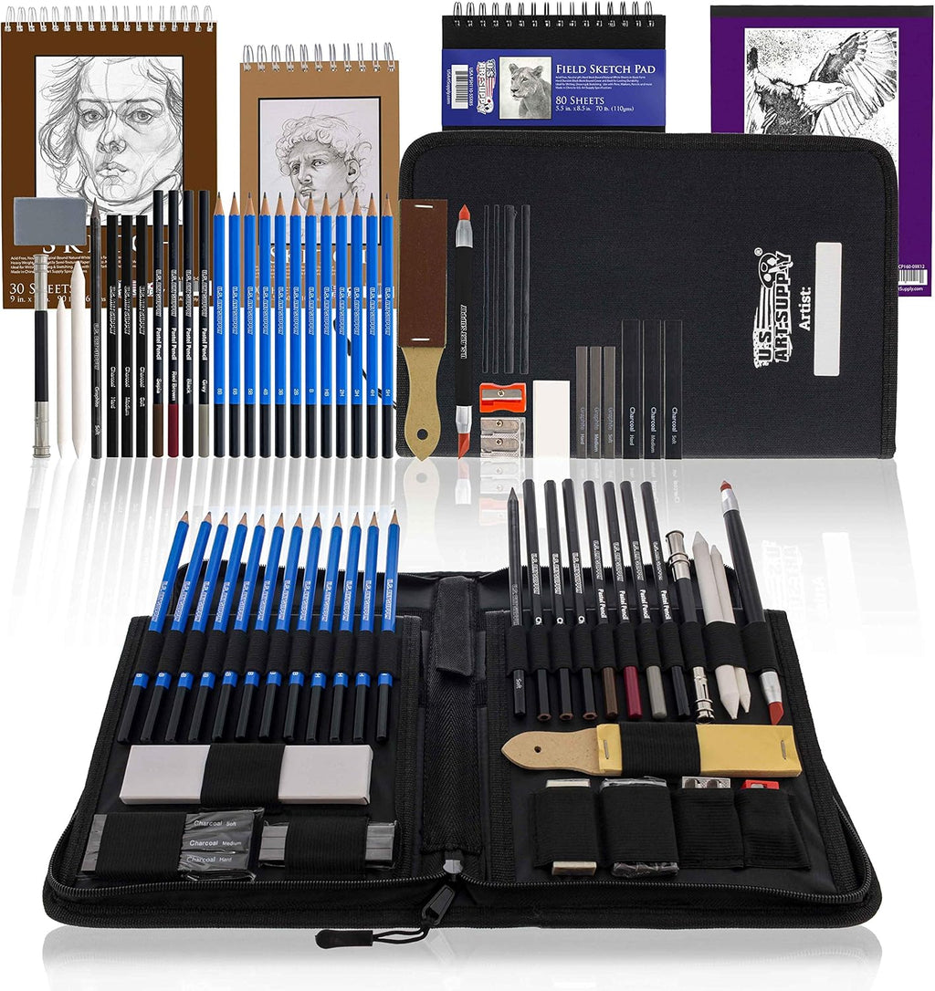 U.S Ar Suppl 44-Piec Drawin Sketchin Ar Se wit Sketc Pad (24 Pape Sheets Professiona Artis Kit Graphite Charcoal Paste Pencil Sticks Eraser Pop-U Carr Case Student