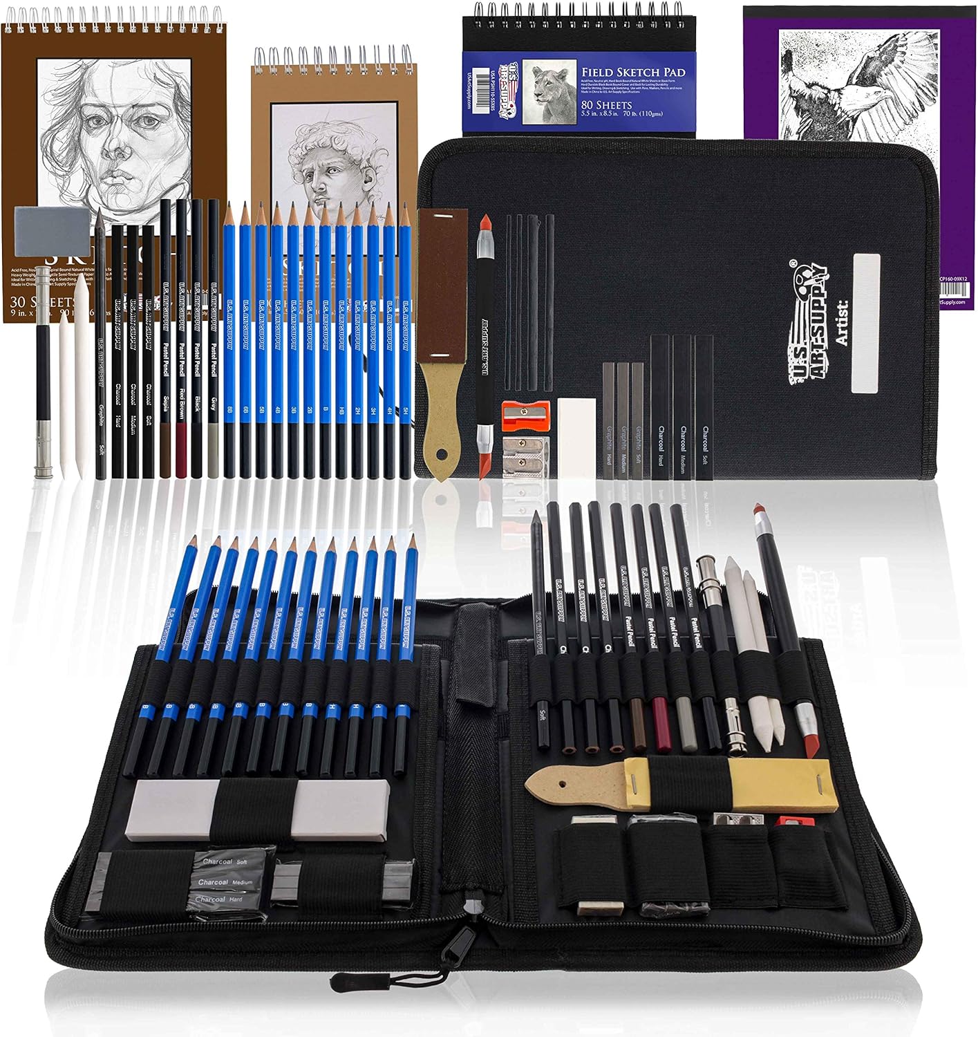U.S Ar Suppl 44-Piec Drawin Sketchin Ar Se wit Sketc Pad (24 Pape Sheets Professiona Artis Kit Graphite Charcoal Paste Pencil Sticks Eraser Pop-U Carr Case Student